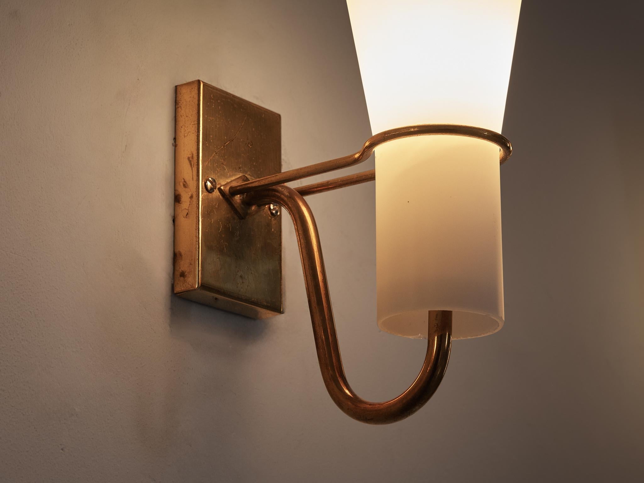 Hans Bergström for ASEA Belysning Wall Lights in Brass and White Glass