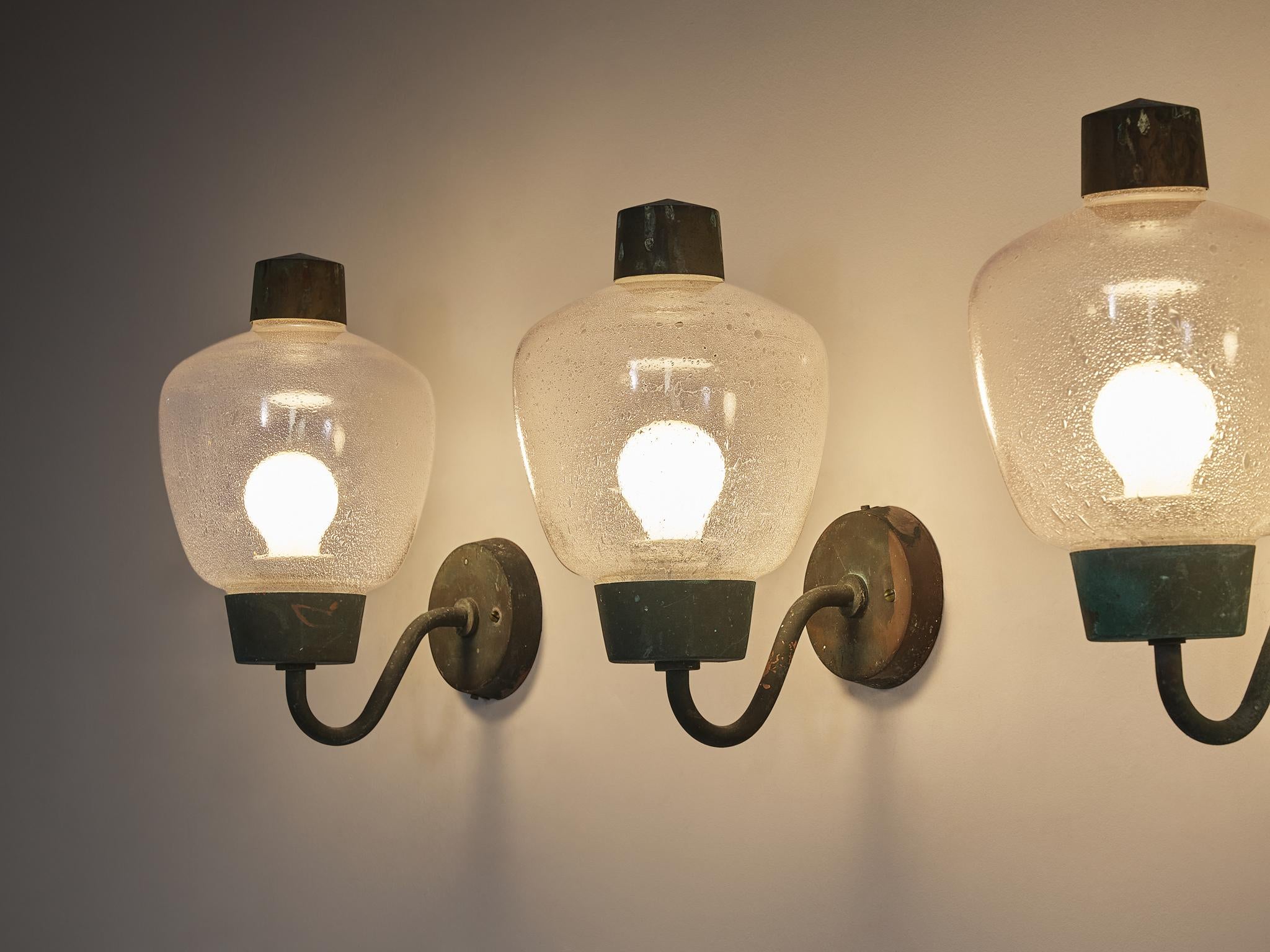 Asea Elektroskandia Swedish Wall Lights in Patinated Copper and Glass