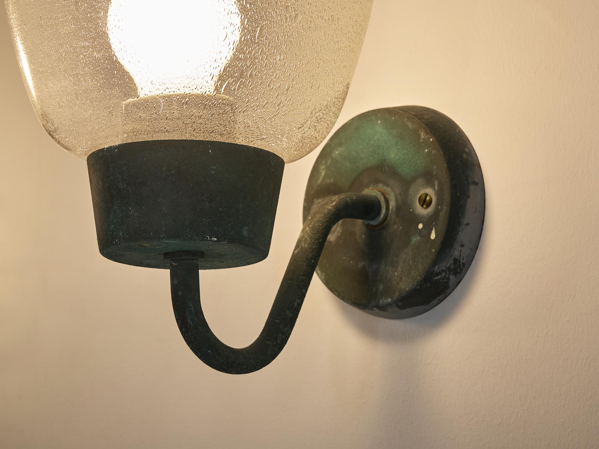 Asea Elektroskandia Swedish Wall Lights in Patinated Copper and Glass