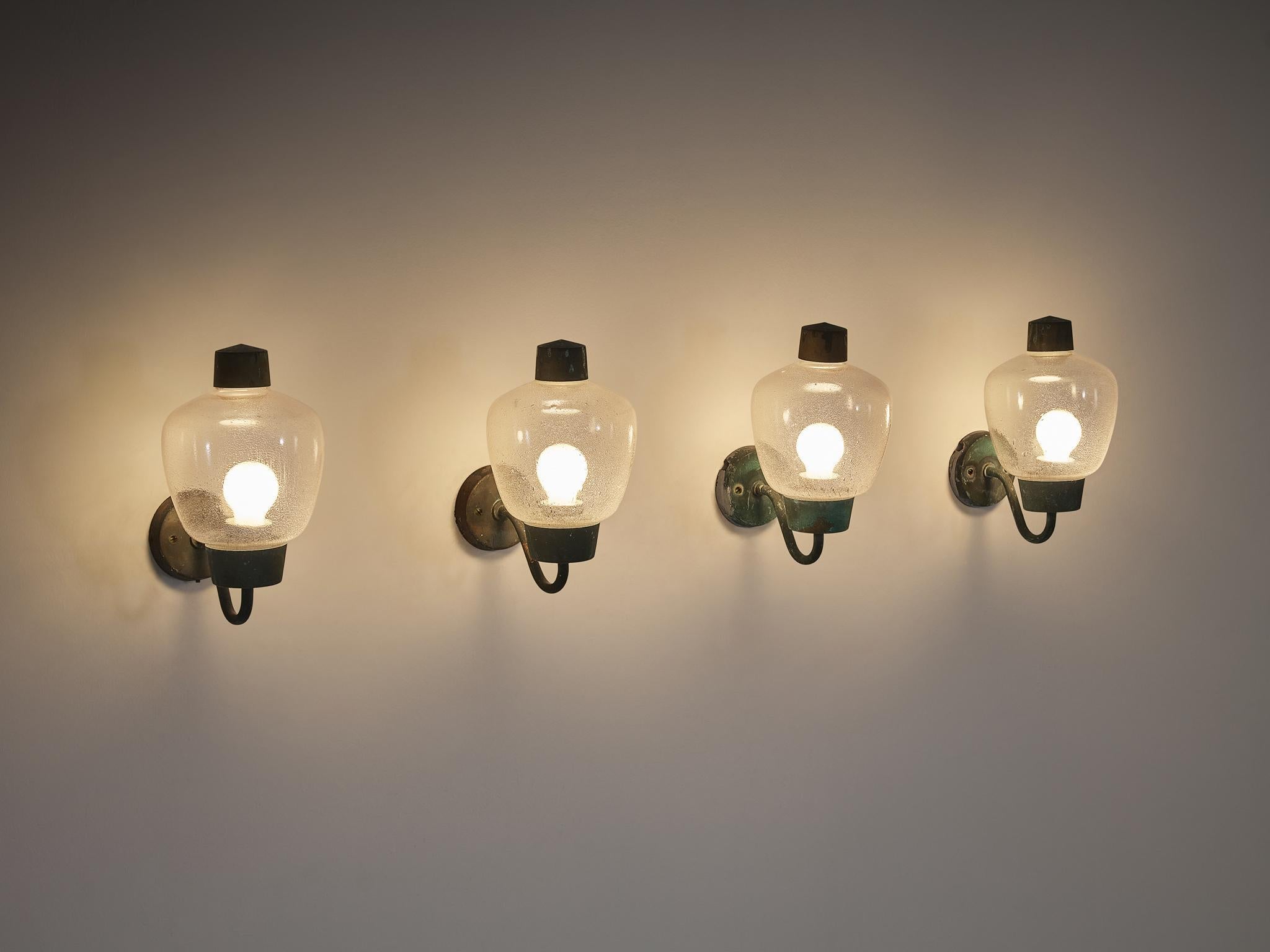 Asea Elektroskandia Swedish Wall Lights in Patinated Copper and Glass