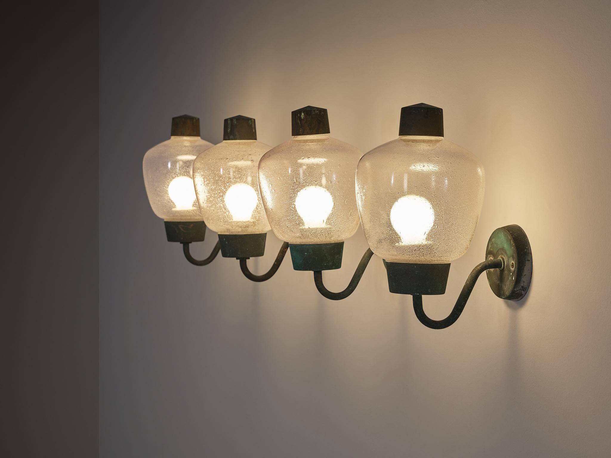 Asea Elektroskandia Swedish Wall Lights in Patinated Copper and Glass