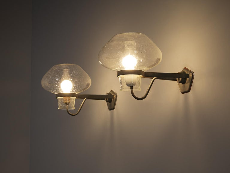 Gunnar Asplund for ASEA Wall Lights in Blown Glass and Metal 1940s