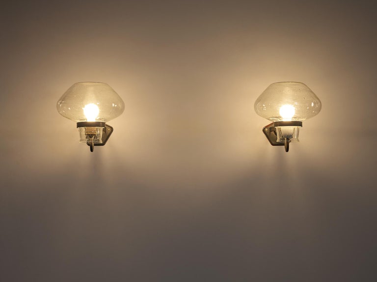 Gunnar Asplund for ASEA Wall Lights in Blown Glass and Metal 1940s