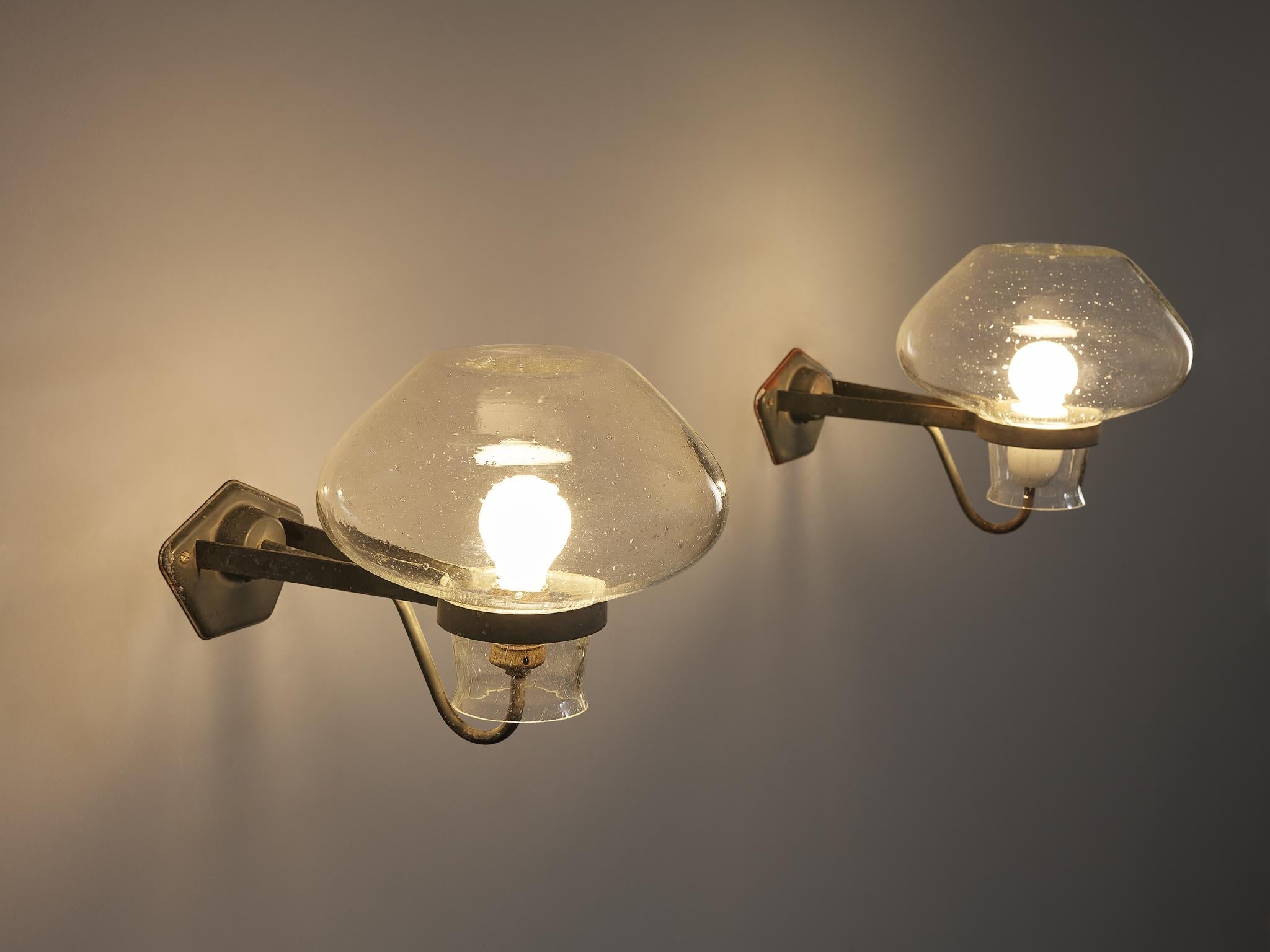 Gunnar Asplund Wall Lights in Glass and Metal 1940s