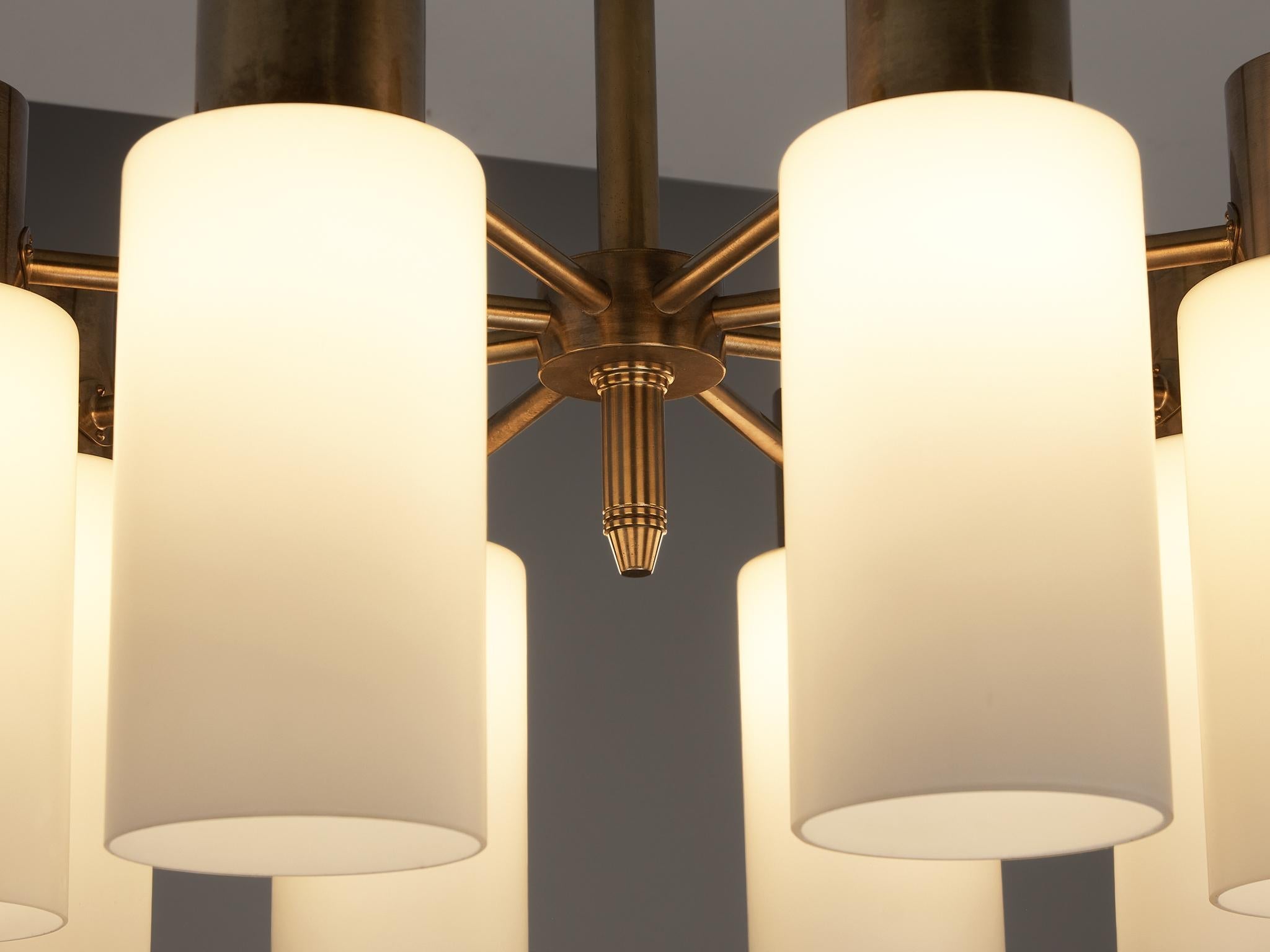 Hans-Agne Jakobsson Chandelier in Brass and White Opaque Glass