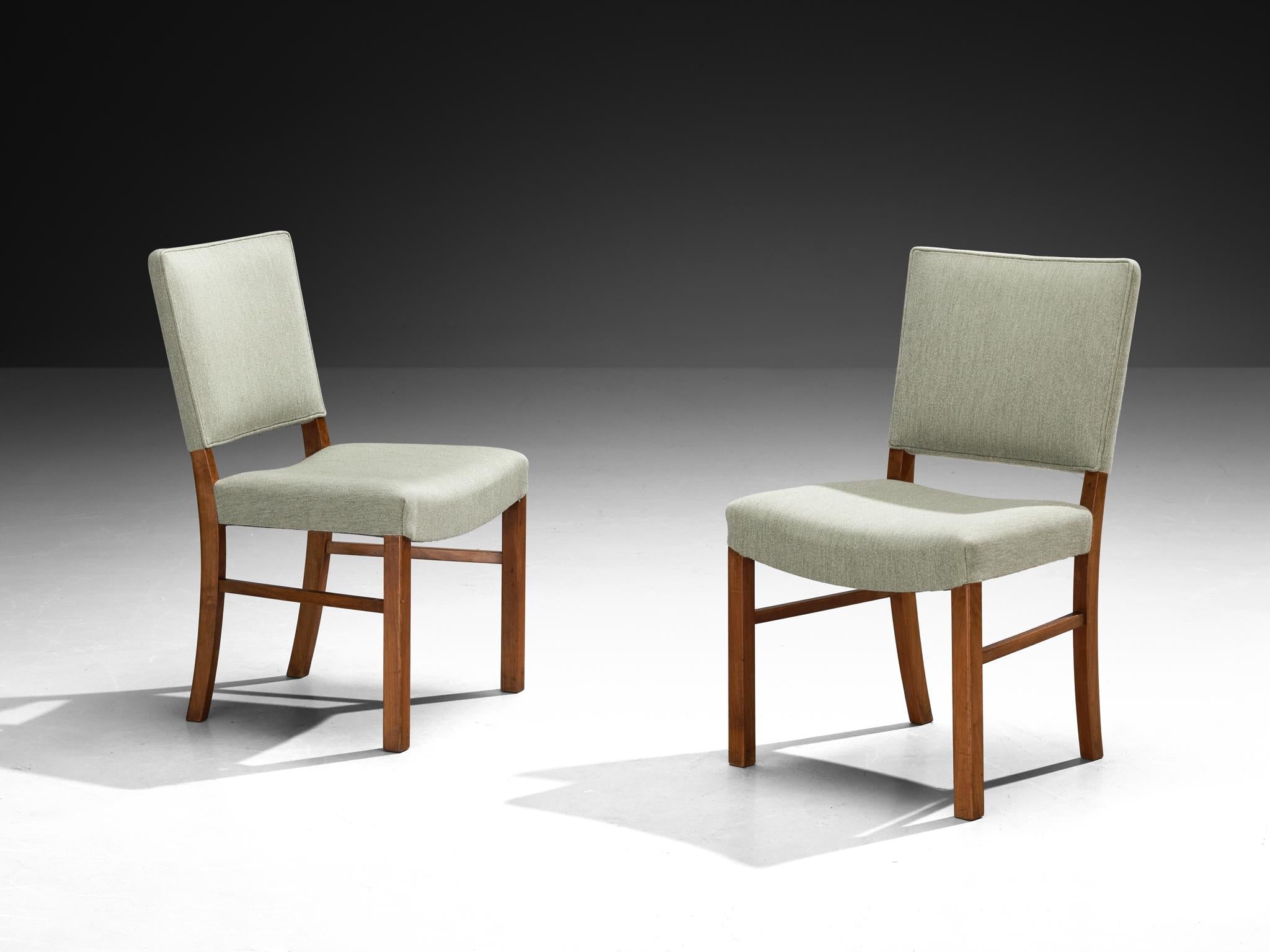 Dining Chairs in Mint Green Wool and Mahogany by Danish Cabinetmaker