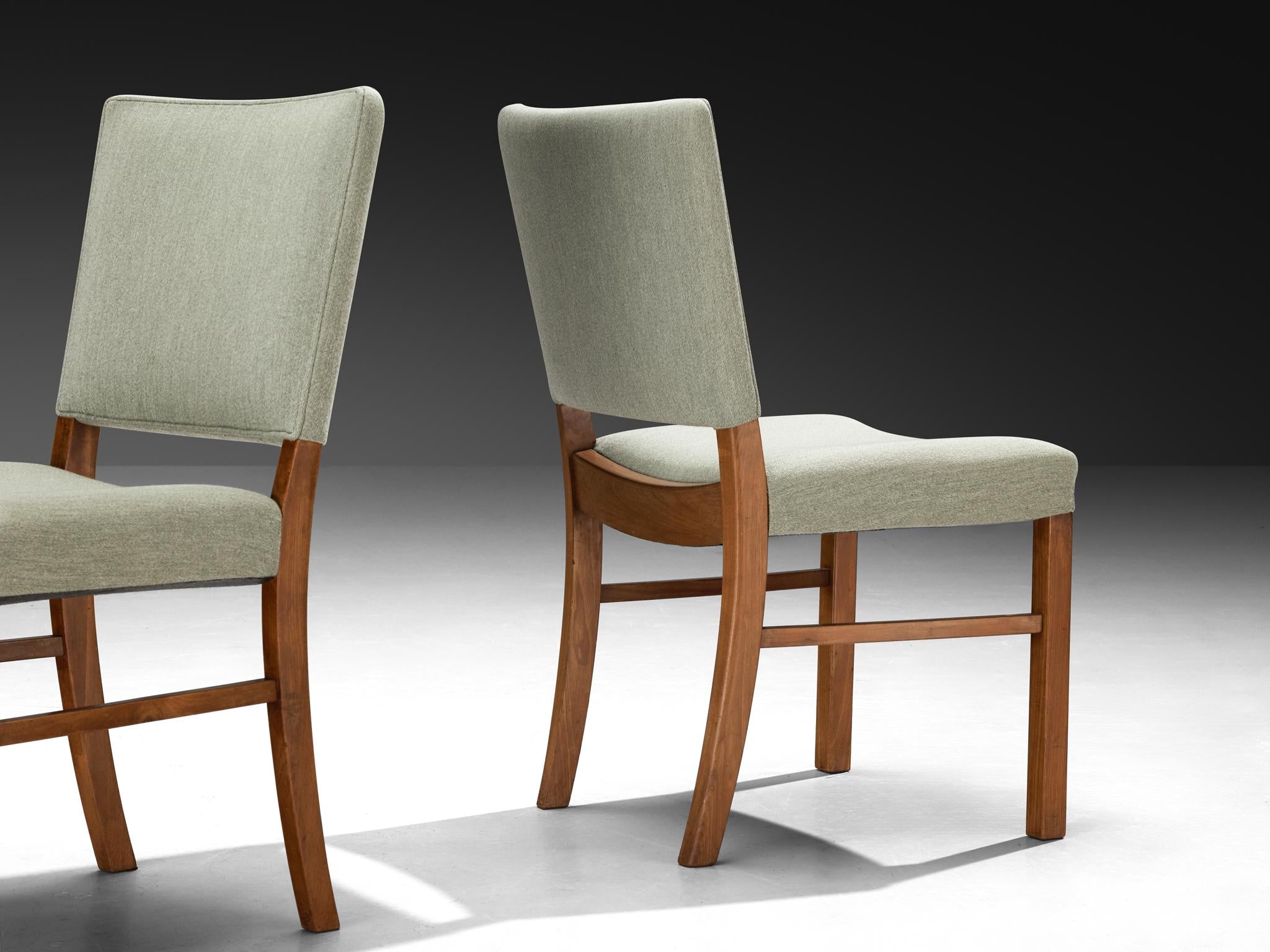 Dining Chairs in Mint Green Wool and Mahogany by Danish Cabinetmaker