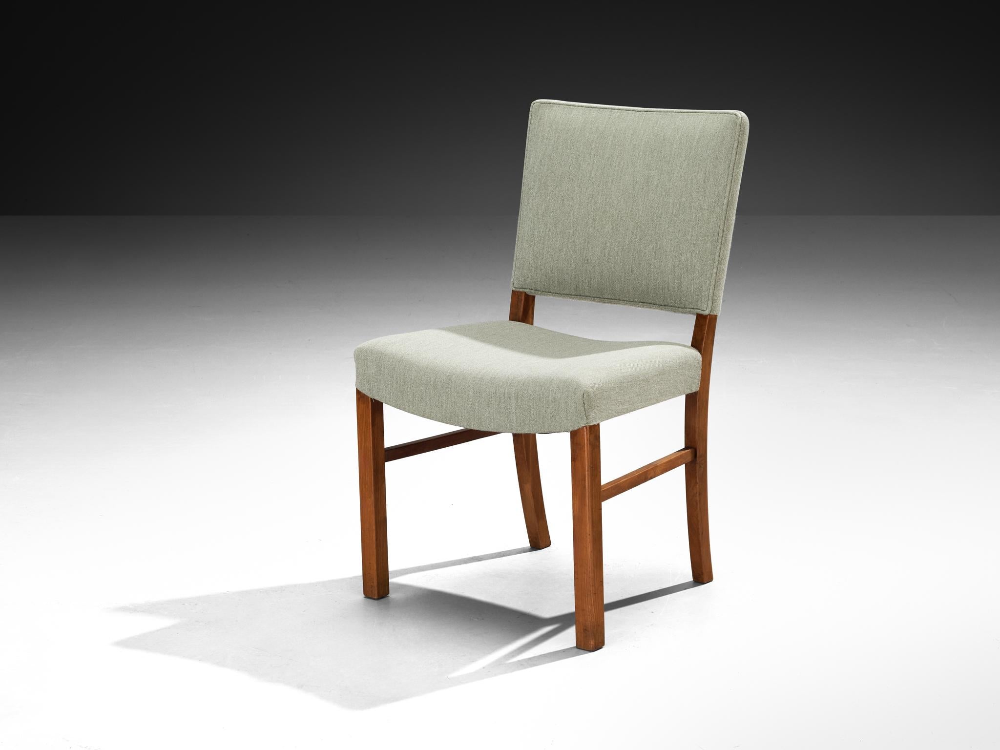 Dining Chairs in Mint Green Wool and Mahogany by Danish Cabinetmaker