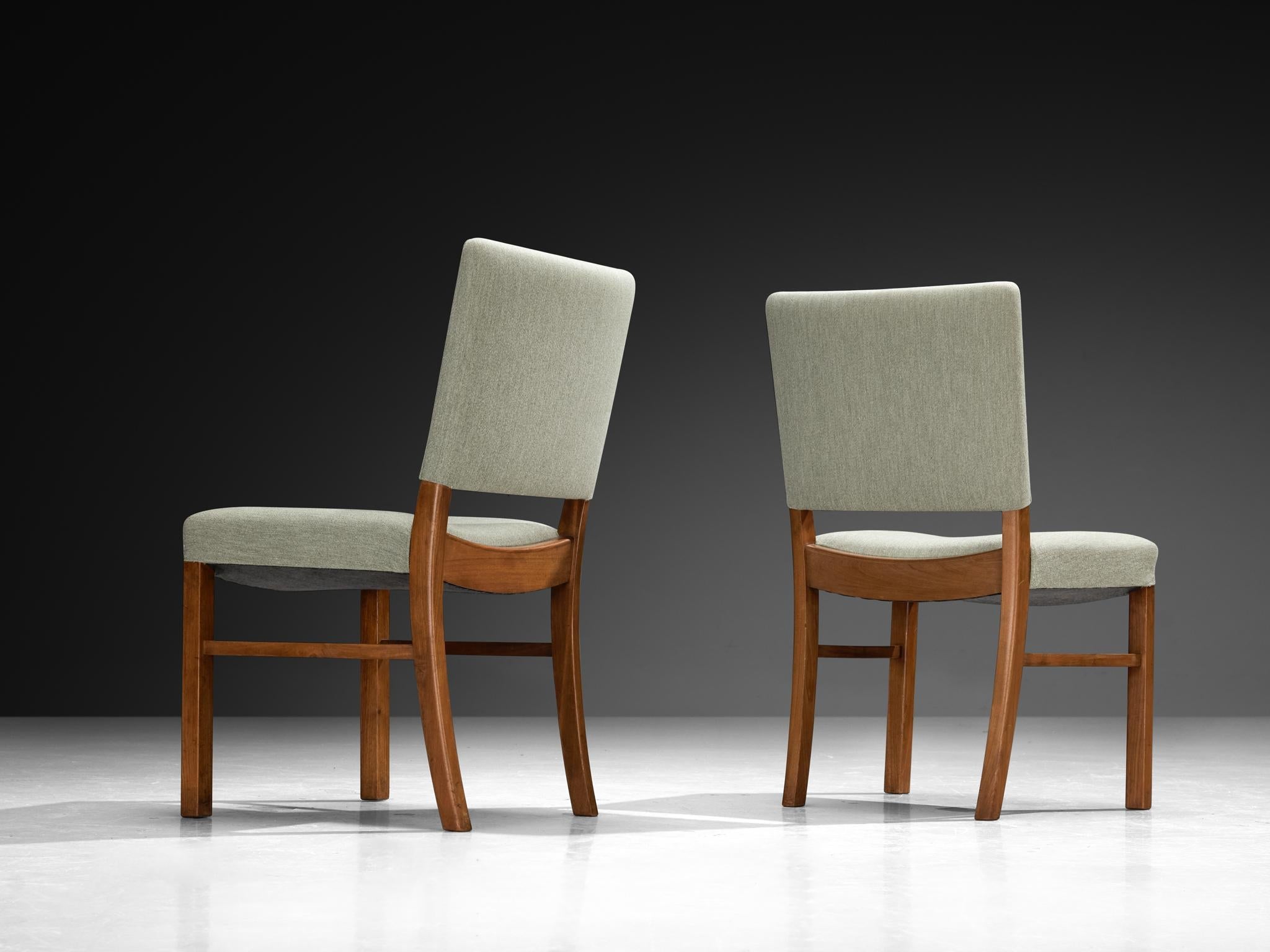 Dining Chairs in Mint Green Wool and Mahogany by Danish Cabinetmaker