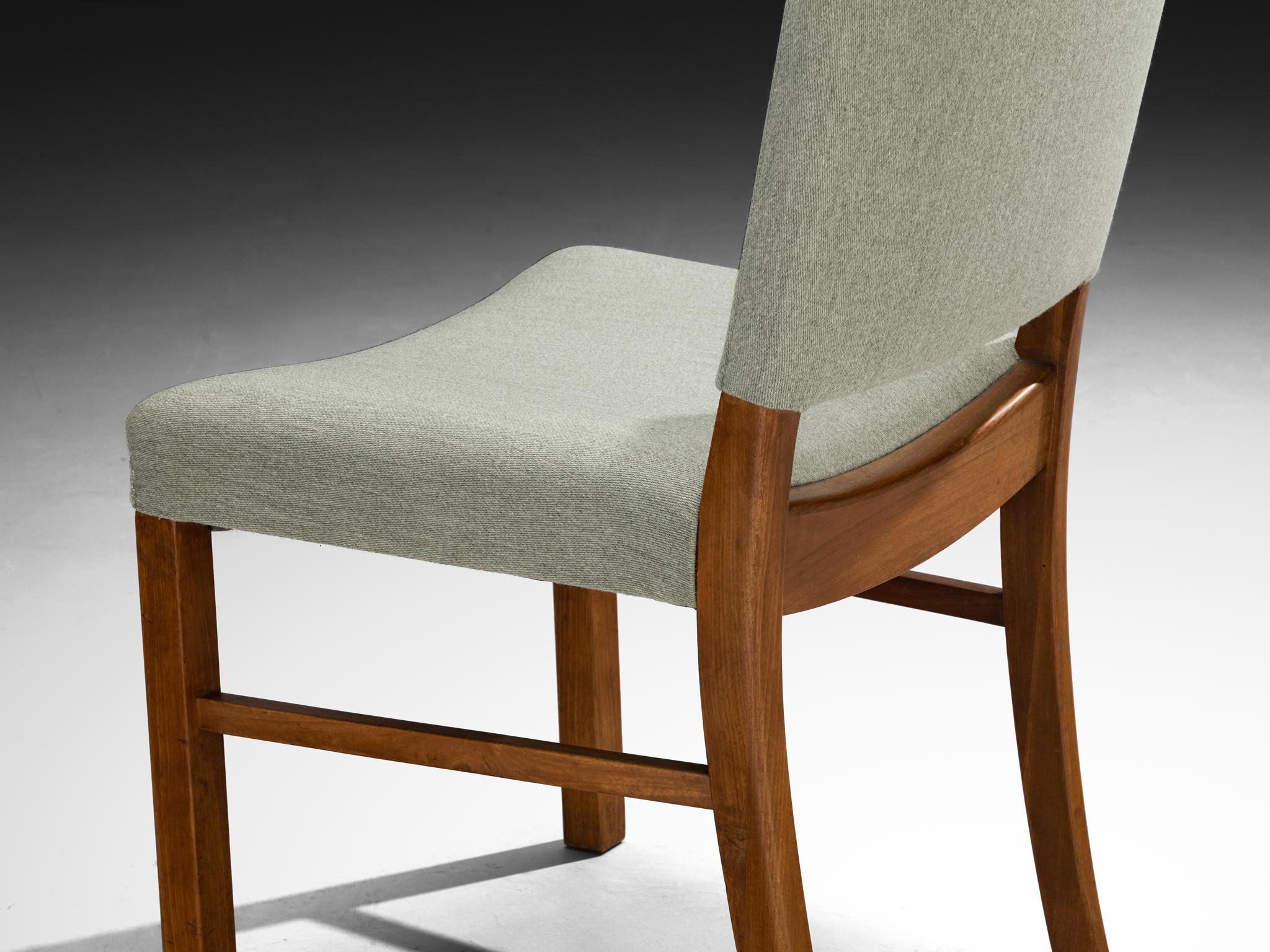 Dining Chairs in Mint Green Wool and Mahogany by Danish Cabinetmaker