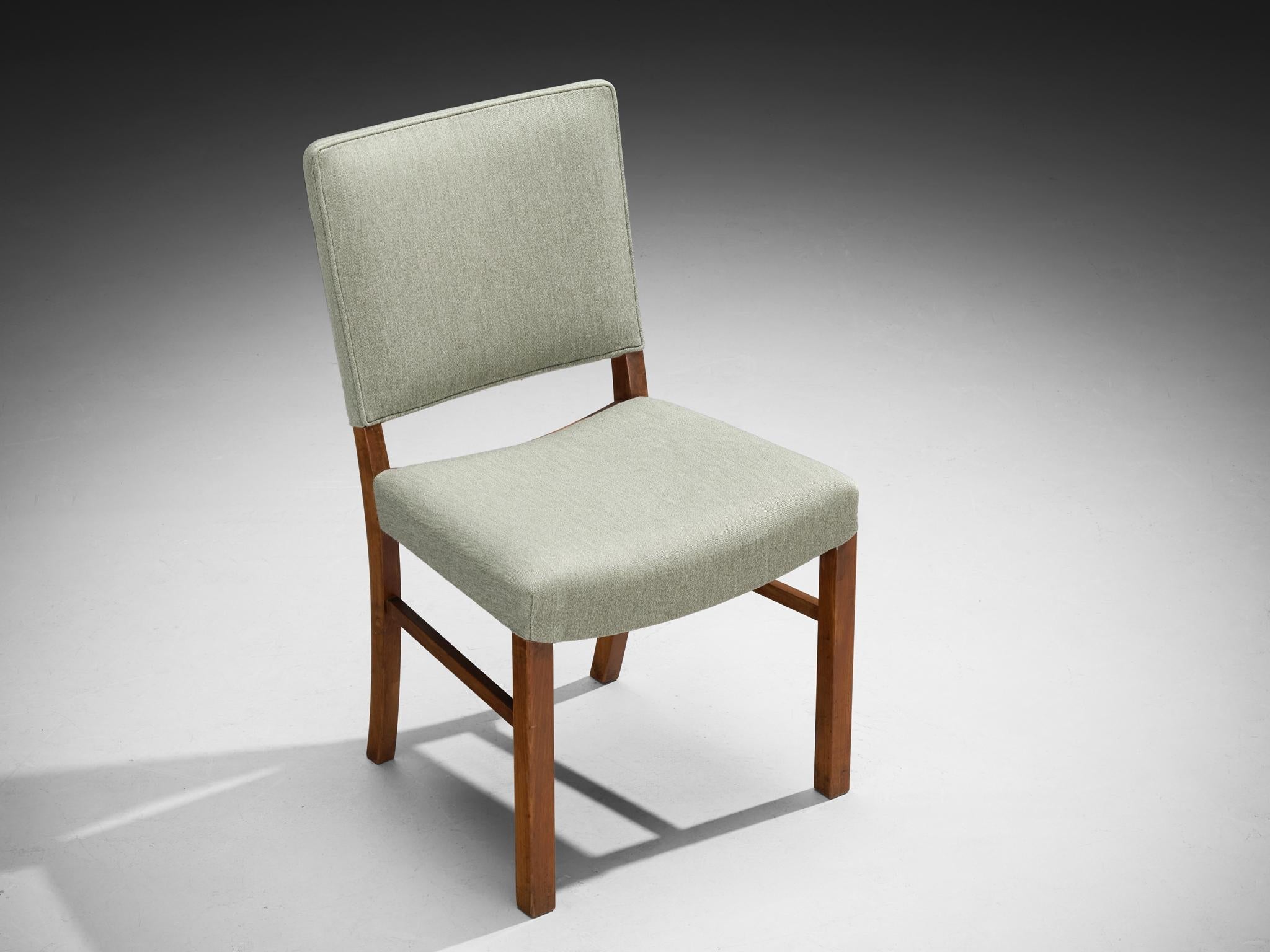 Dining Chairs in Mint Green Wool and Mahogany by Danish Cabinetmaker