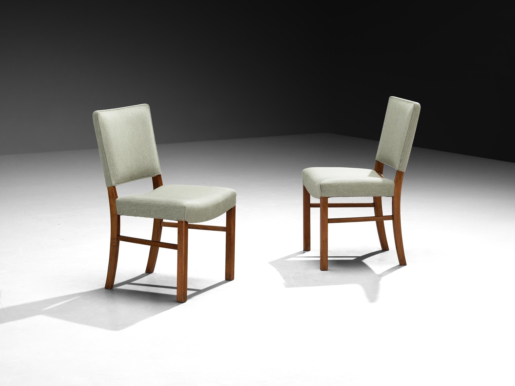 Dining Chairs in Mint Green Wool and Mahogany by Danish Cabinetmaker