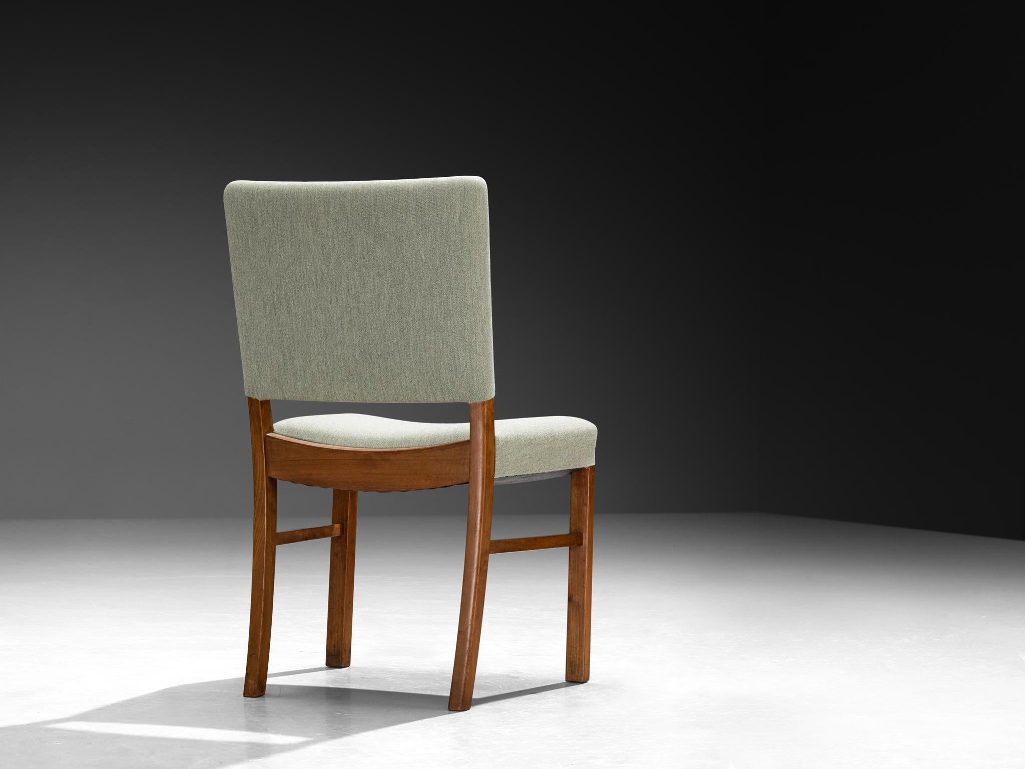 Dining Chairs in Mint Green Wool and Mahogany by Danish Cabinetmaker