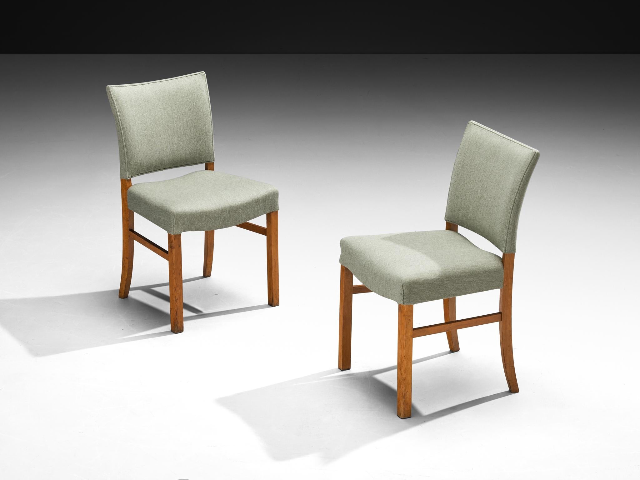 Dining Chairs in Mint Green Wool and Mahogany by Danish Cabinetmaker