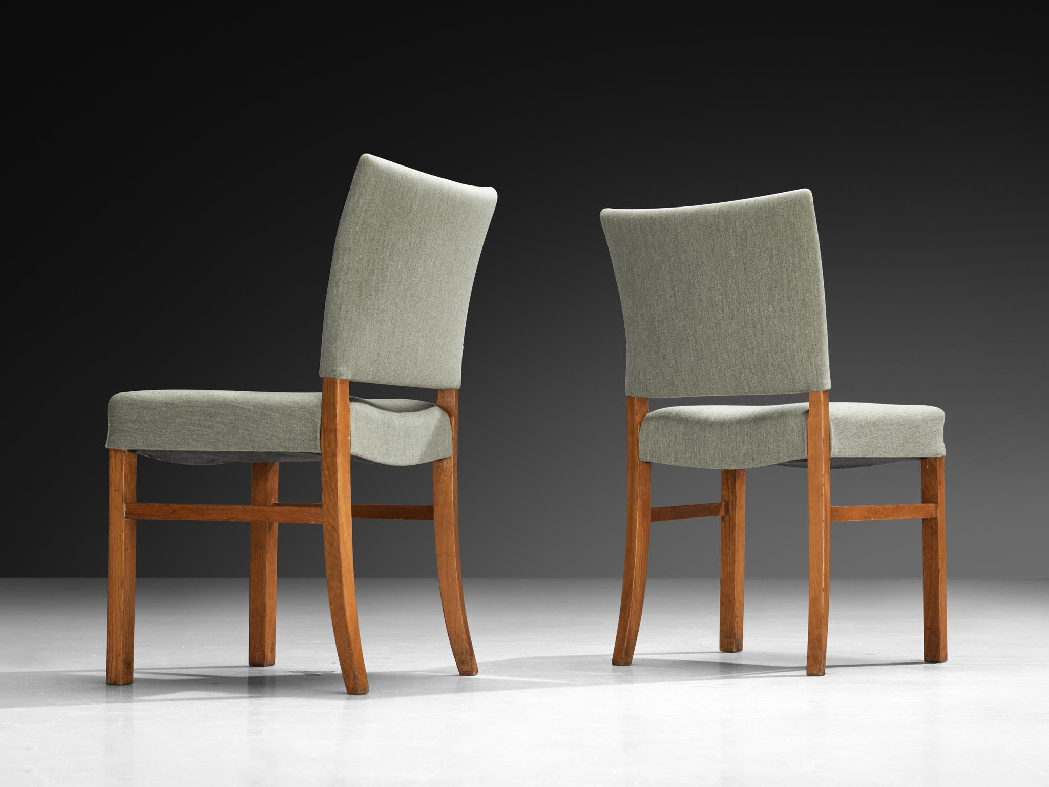 Dining Chairs in Mint Green Wool and Mahogany by Danish Cabinetmaker