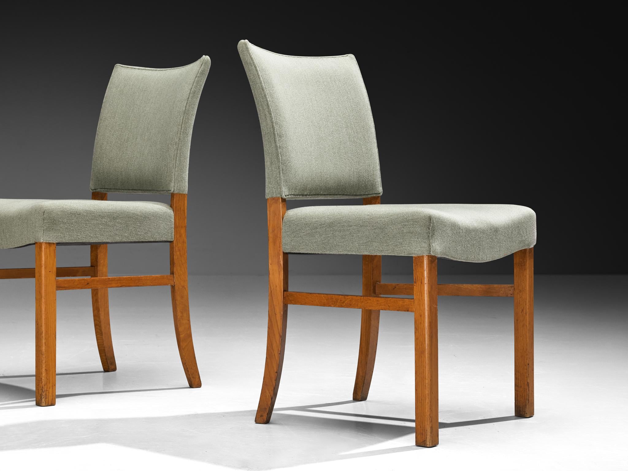 Dining Chairs in Mint Green Wool and Mahogany by Danish Cabinetmaker