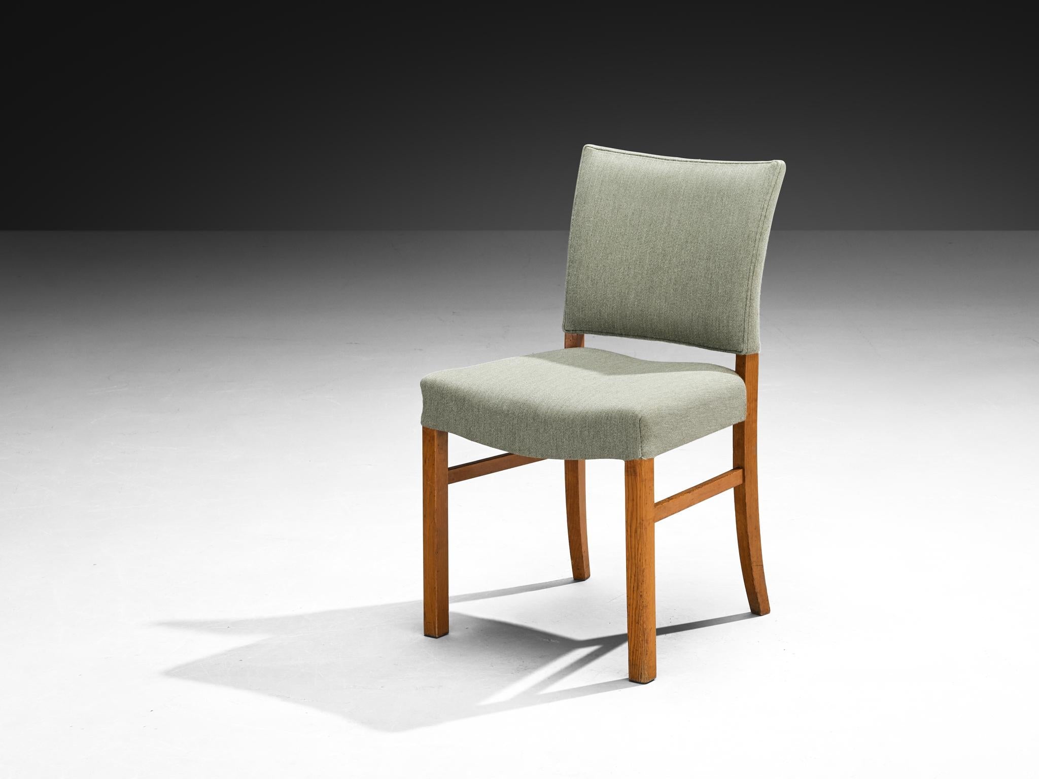 Dining Chairs in Mint Green Wool and Mahogany by Danish Cabinetmaker