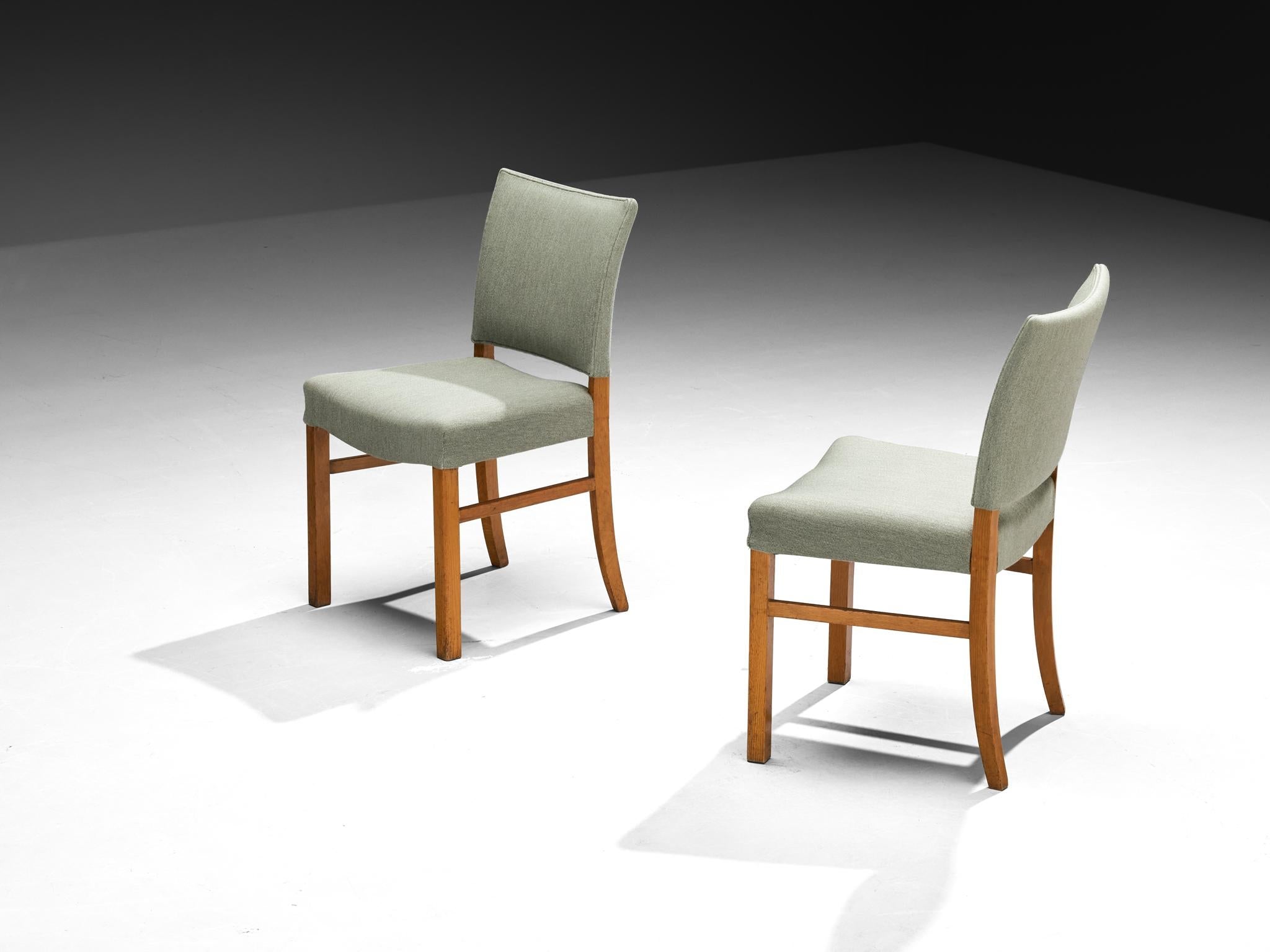 Dining Chairs in Mint Green Wool and Mahogany by Danish Cabinetmaker