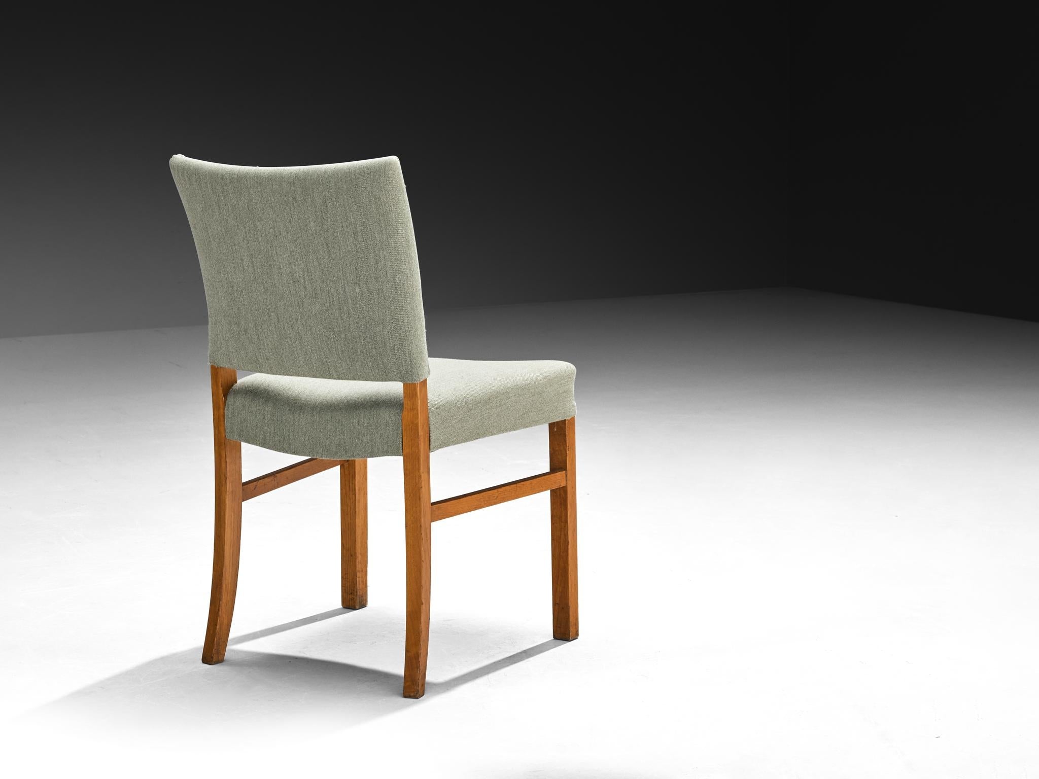 Dining Chairs in Mint Green Wool and Mahogany by Danish Cabinetmaker