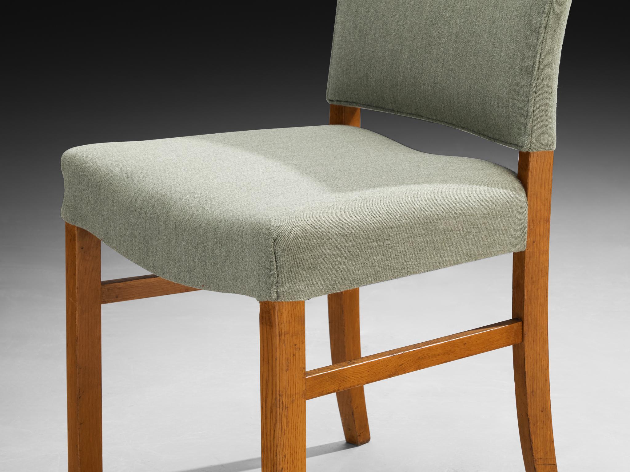 Dining Chairs in Mint Green Wool and Mahogany by Danish Cabinetmaker