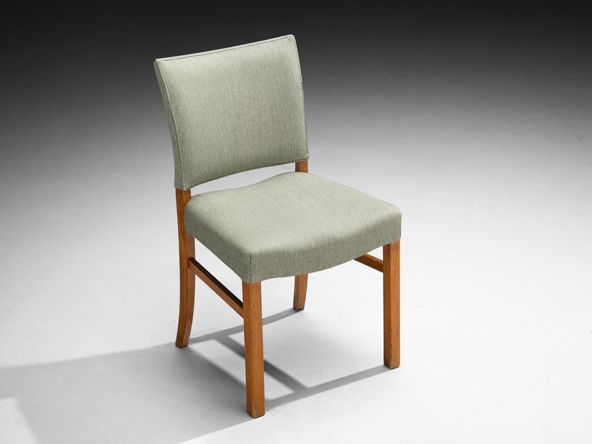 Dining Chairs in Mint Green Wool and Mahogany by Danish Cabinetmaker