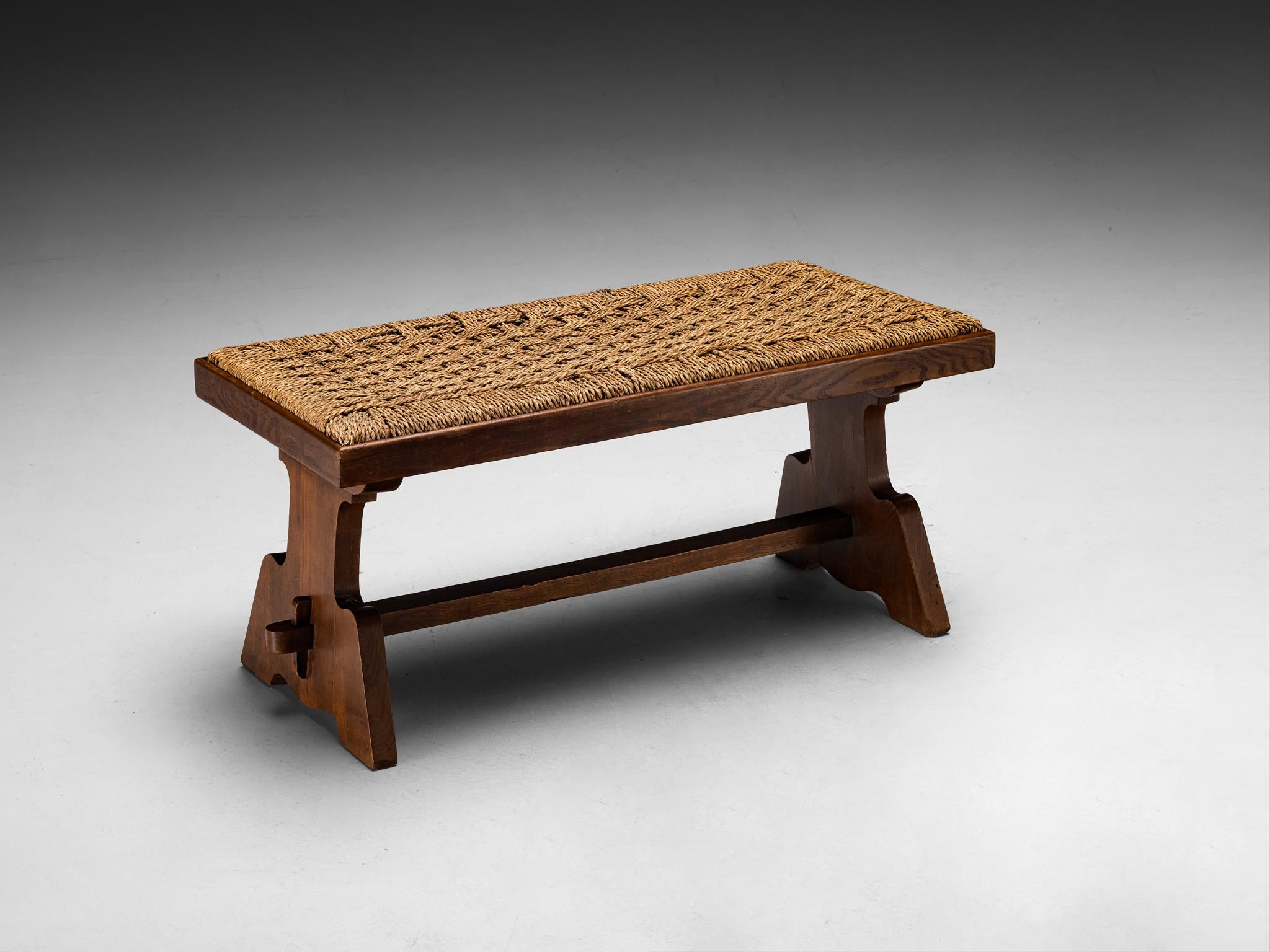 Italian Rustic Bench in Woven Straw and Chestnut