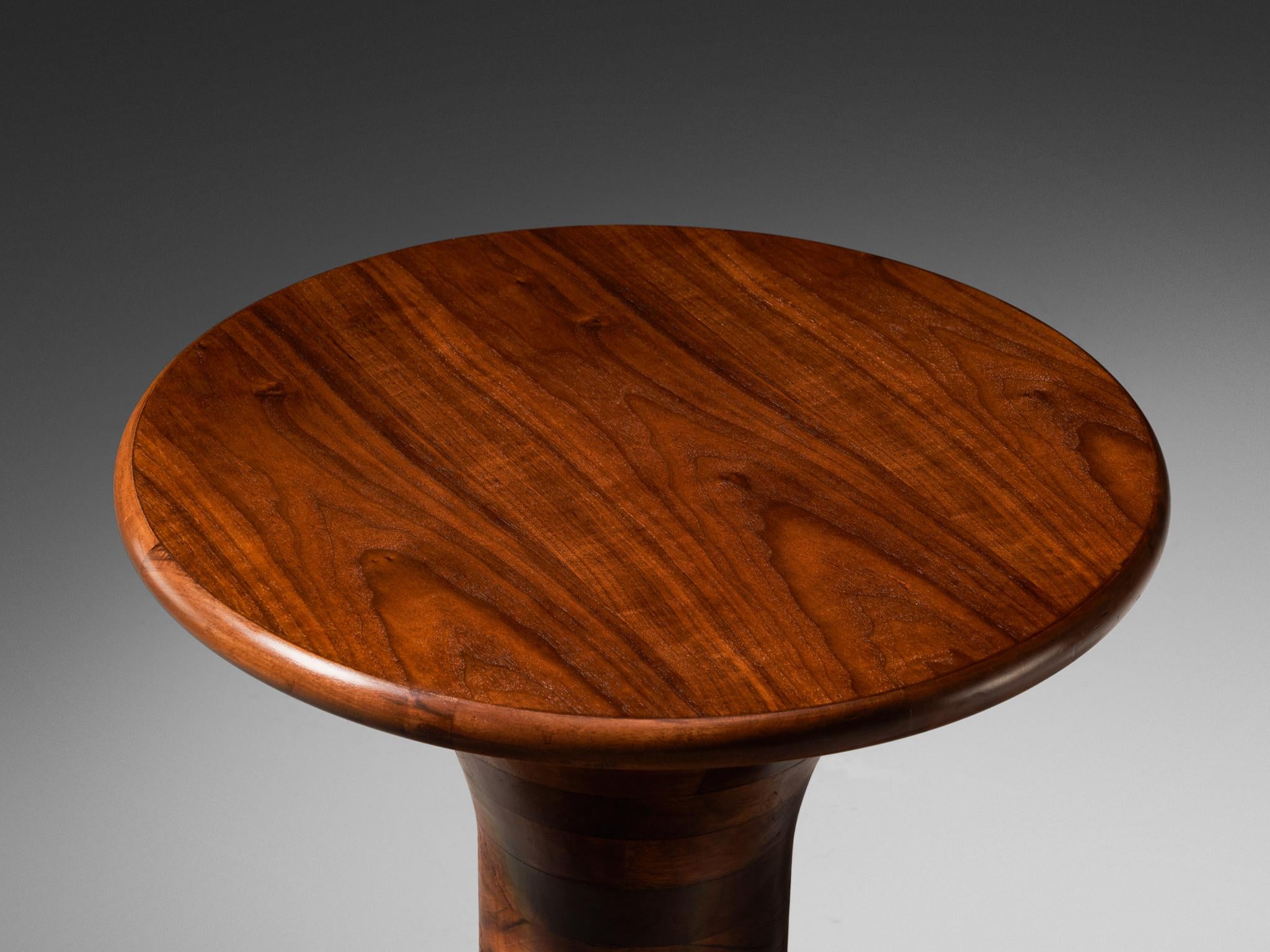 Sculptural Round Side Table in Walnut