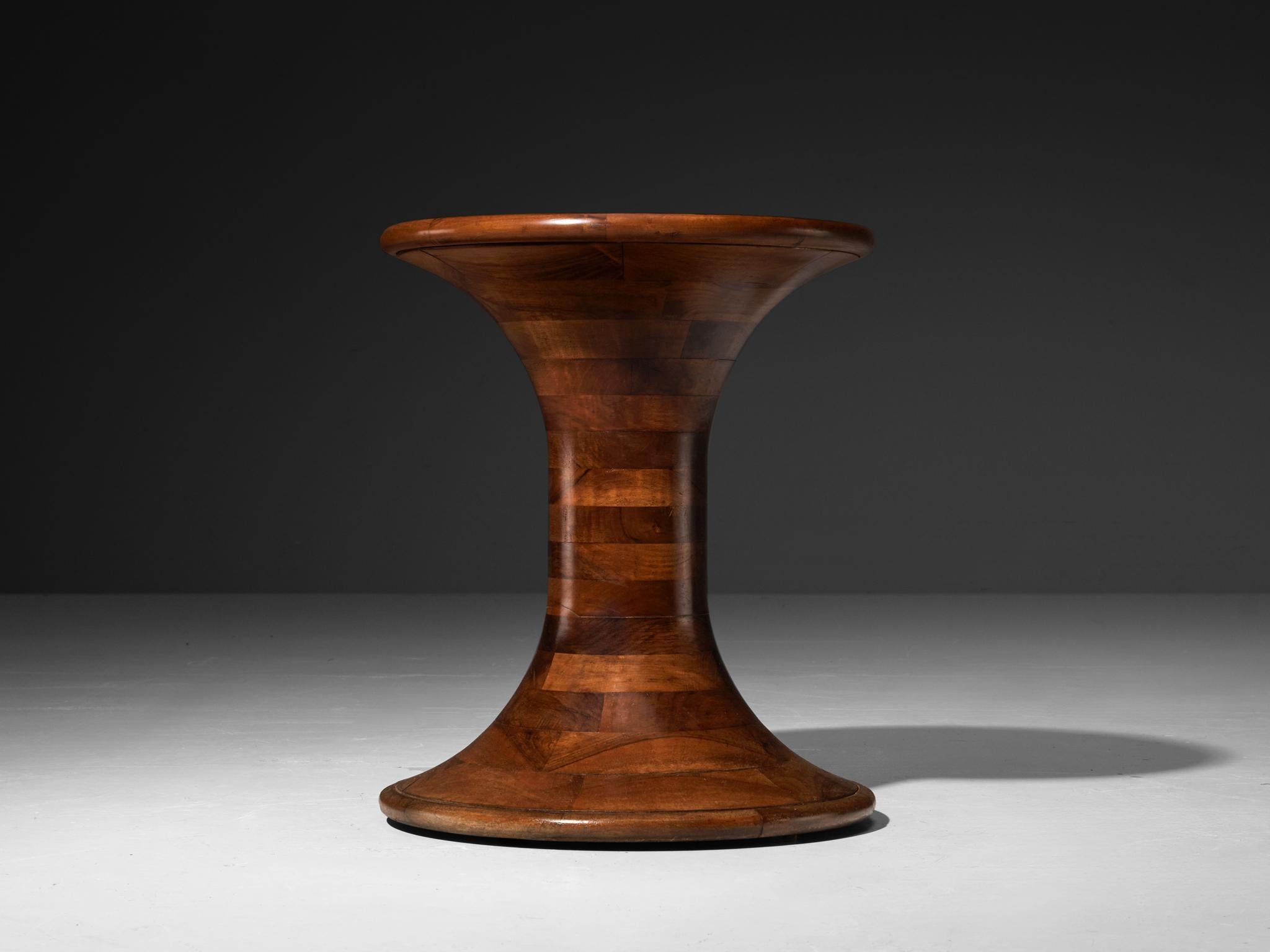 Sculptural Round Side Table in Walnut