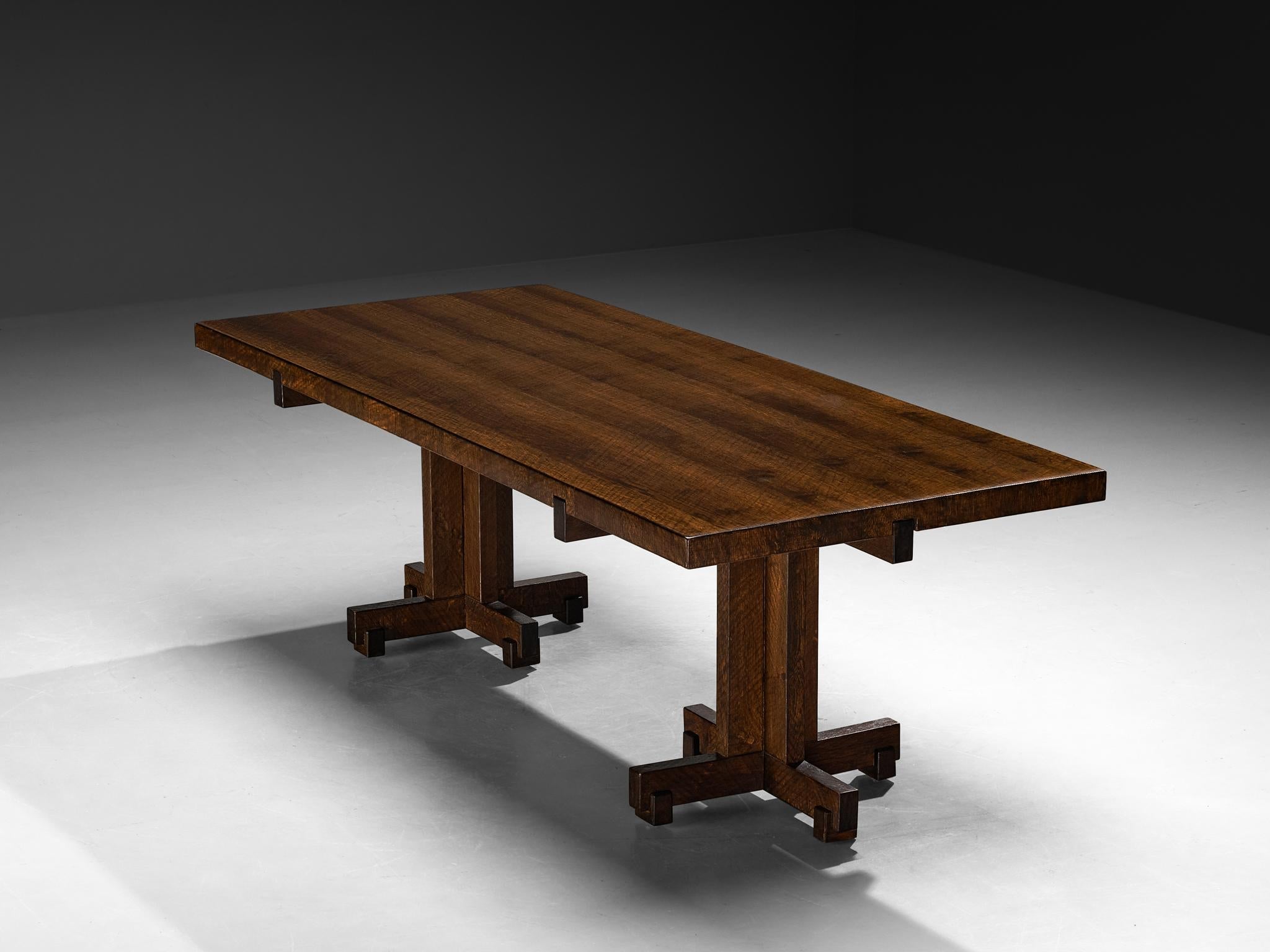 Giuseppe Rivadossi Dining Table in Oak with Cross Shaped Double Base