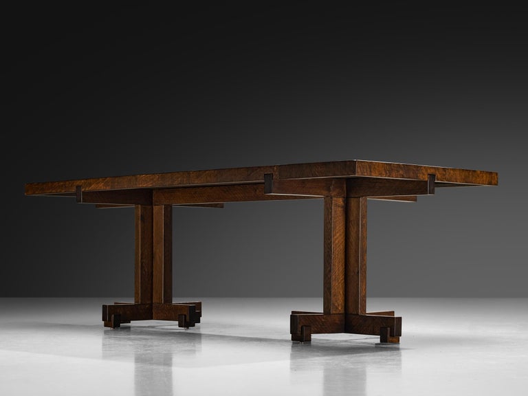 Giuseppe Rivadossi Dining Table in Oak with Cross Shaped Double Base