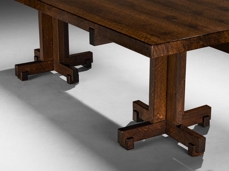 Giuseppe Rivadossi Dining Table in Oak with Cross Shaped Double Base