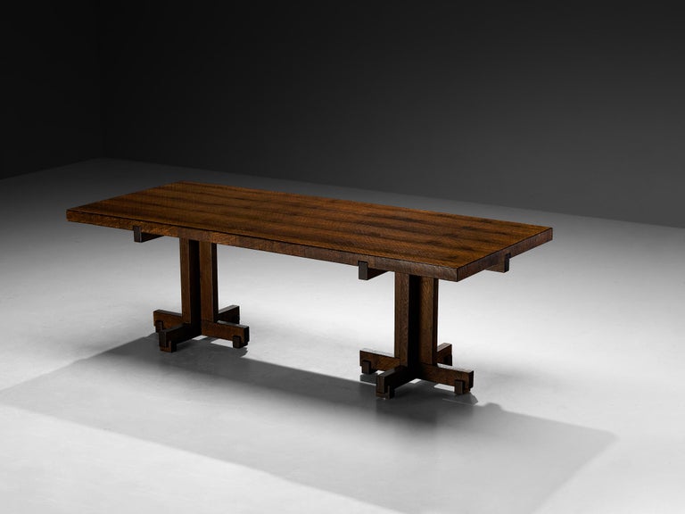 Giuseppe Rivadossi Dining Table in Oak with Cross Shaped Double Base