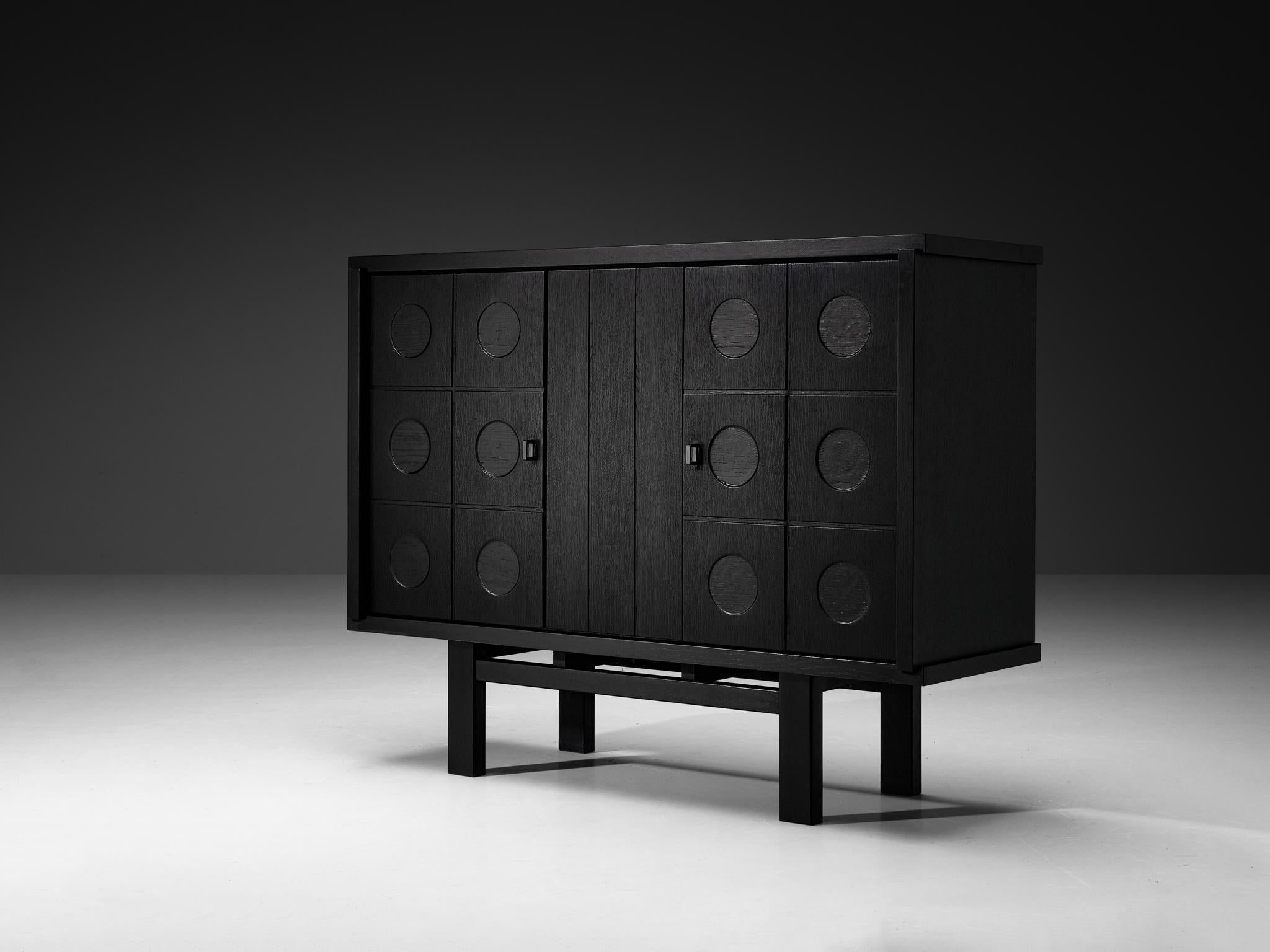 Belgian Brutalist Cabinet in Black Lacquered Oak