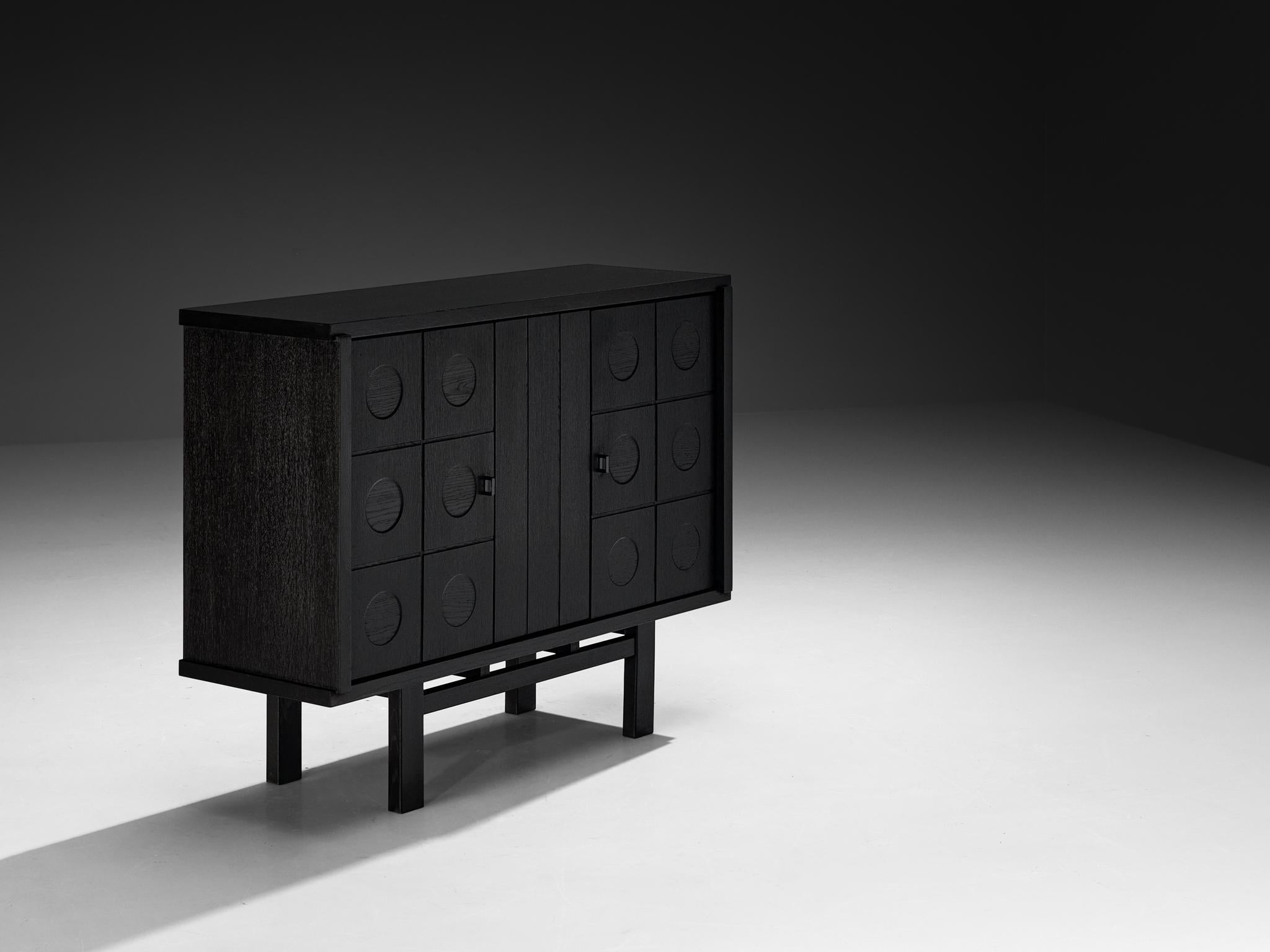 Belgian Brutalist Cabinet in Black Lacquered Oak