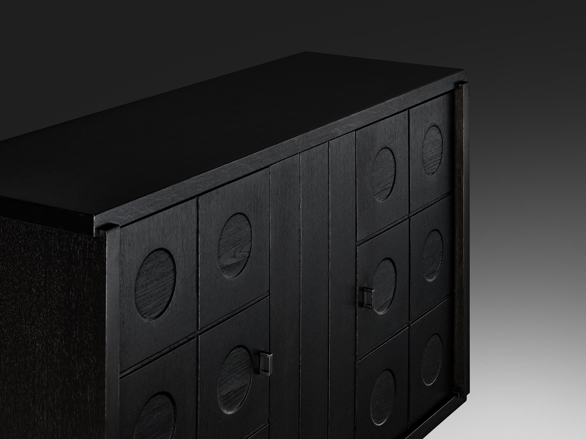 Belgian Brutalist Cabinet in Black Lacquered Oak