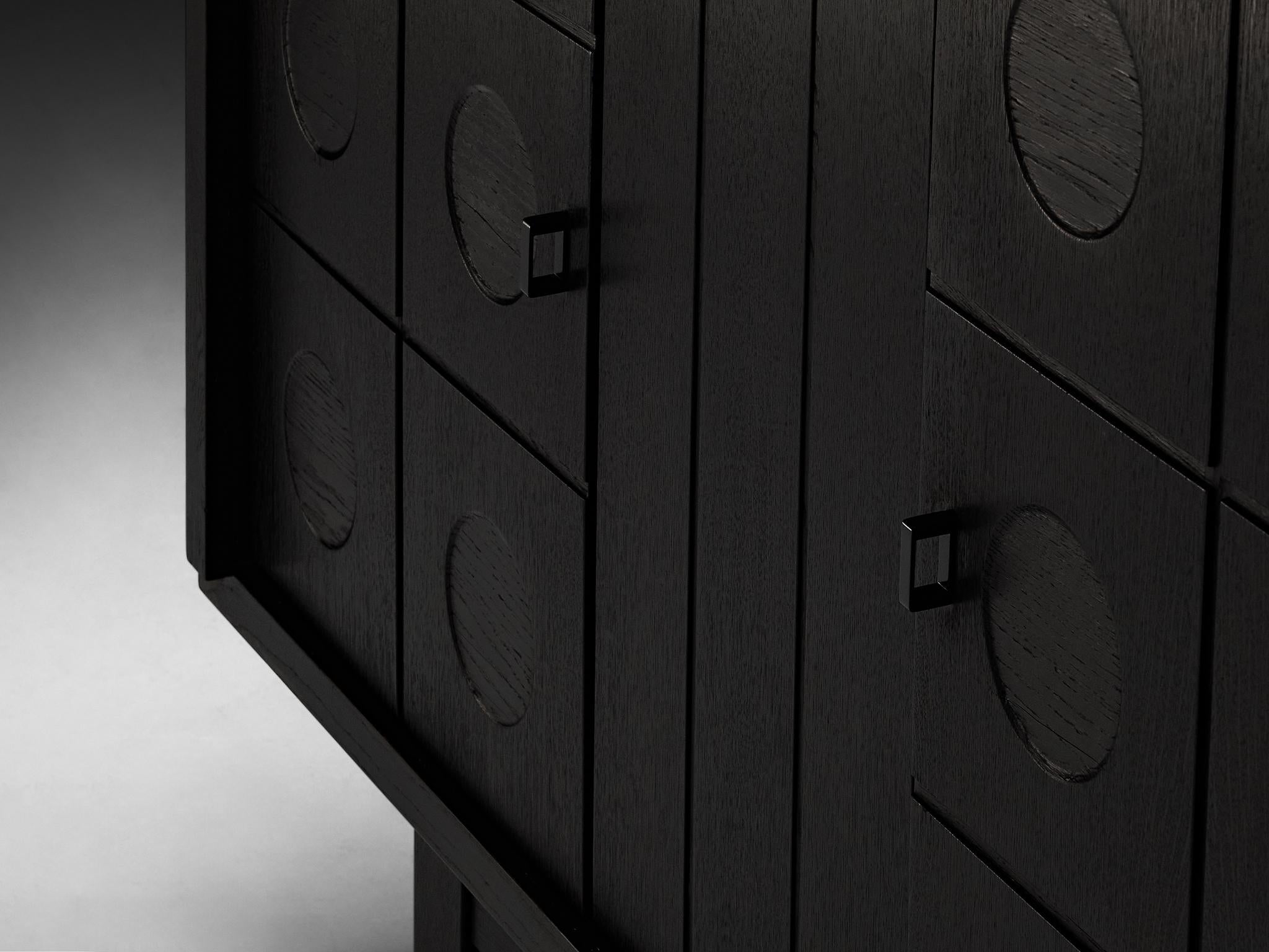 Belgian Brutalist Cabinet in Black Lacquered Oak