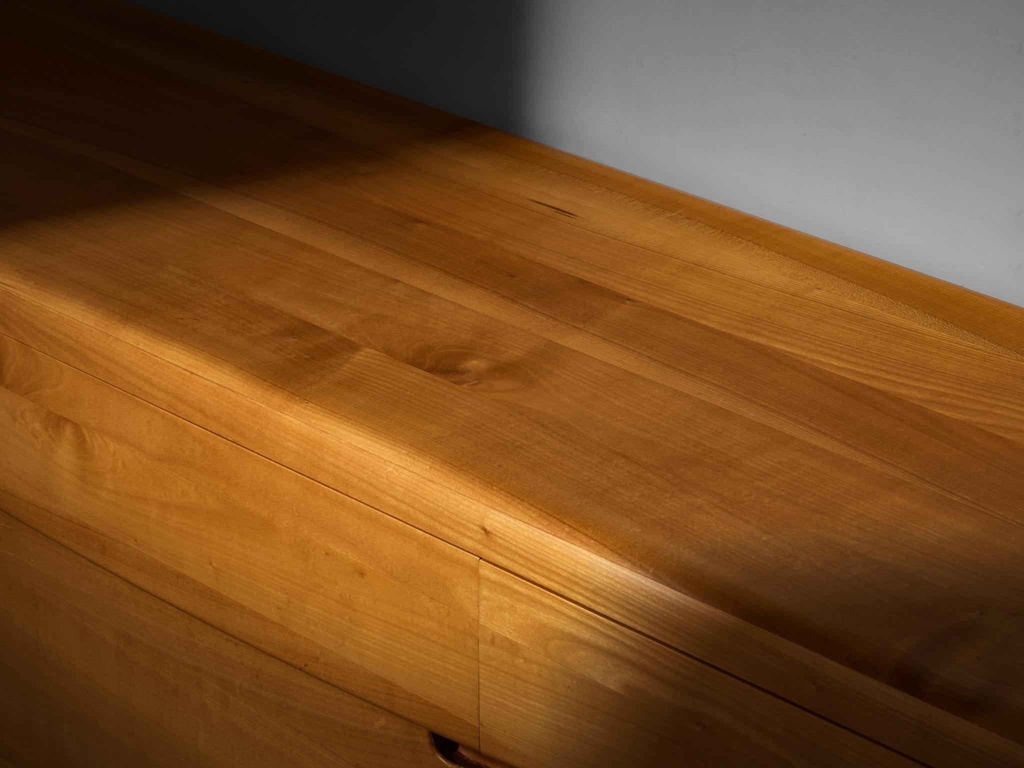 Mid-Century Inspired Sculptural Wall Mounted Sideboard in Solid Elm & Brass