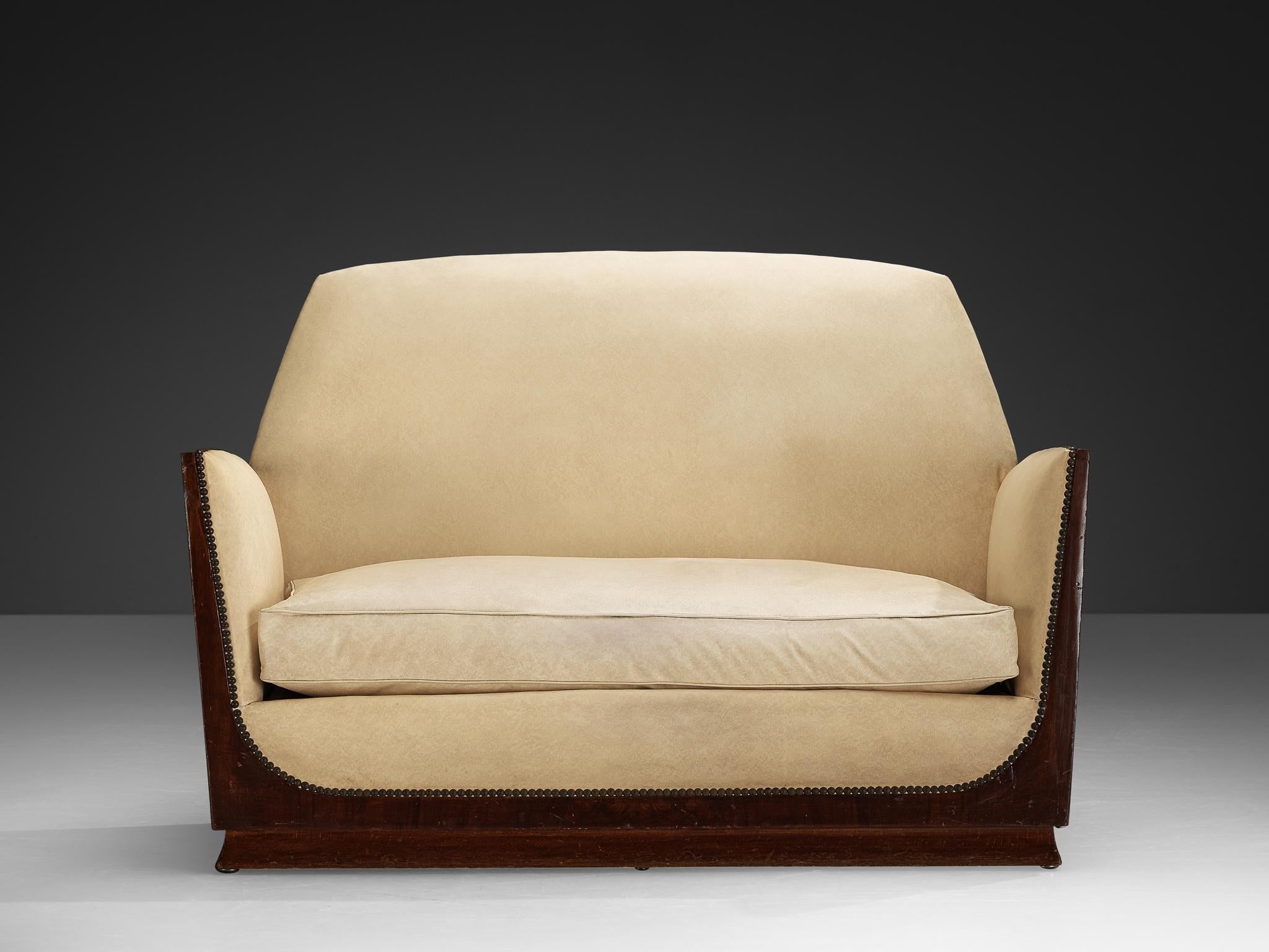 French Art Deco Two Seat Sofa in Off White Upholstery