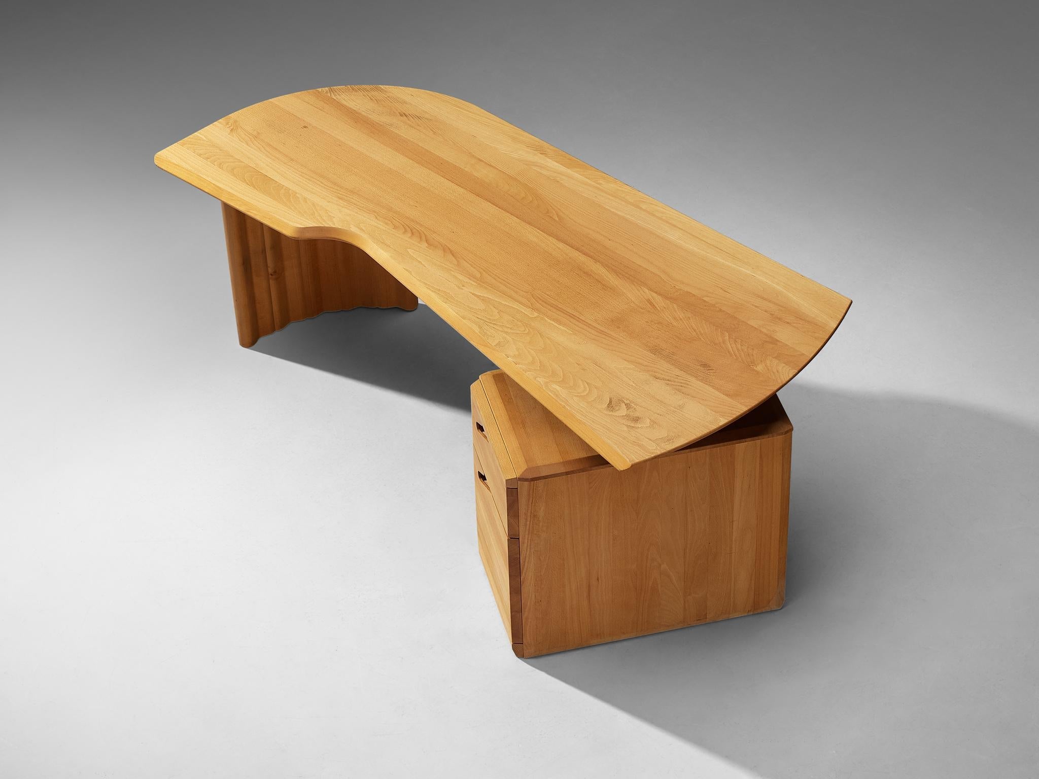 French Seltz Curved Writing Desk in Solid Elm