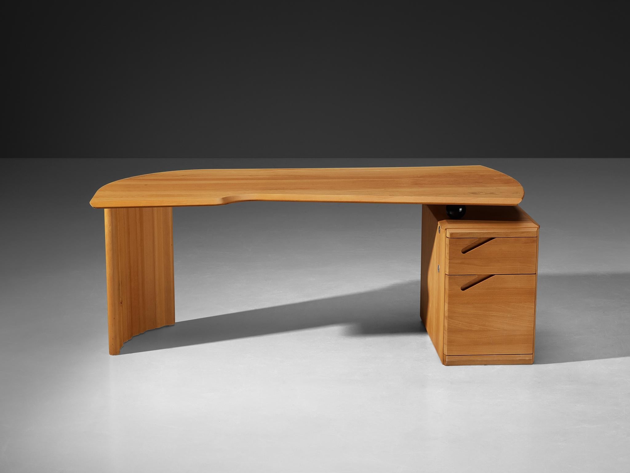 French Seltz Curved Writing Desk in Solid Elm