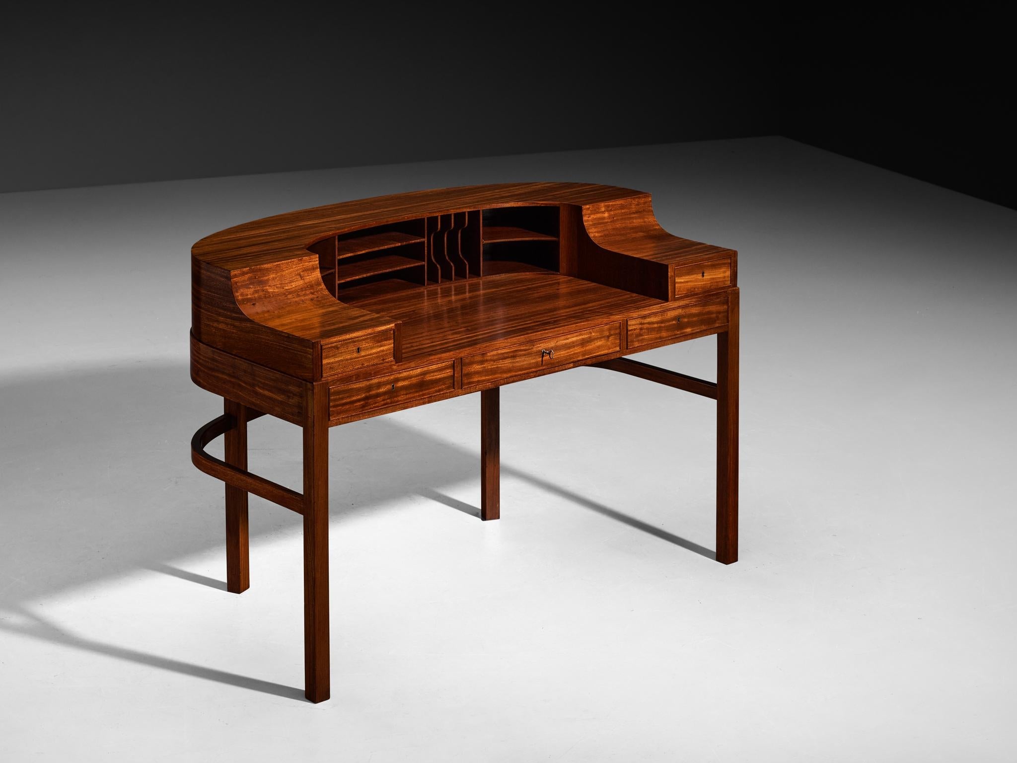 1930s Curved Writing Desk in Mahogany by Danish Cabinetmaker