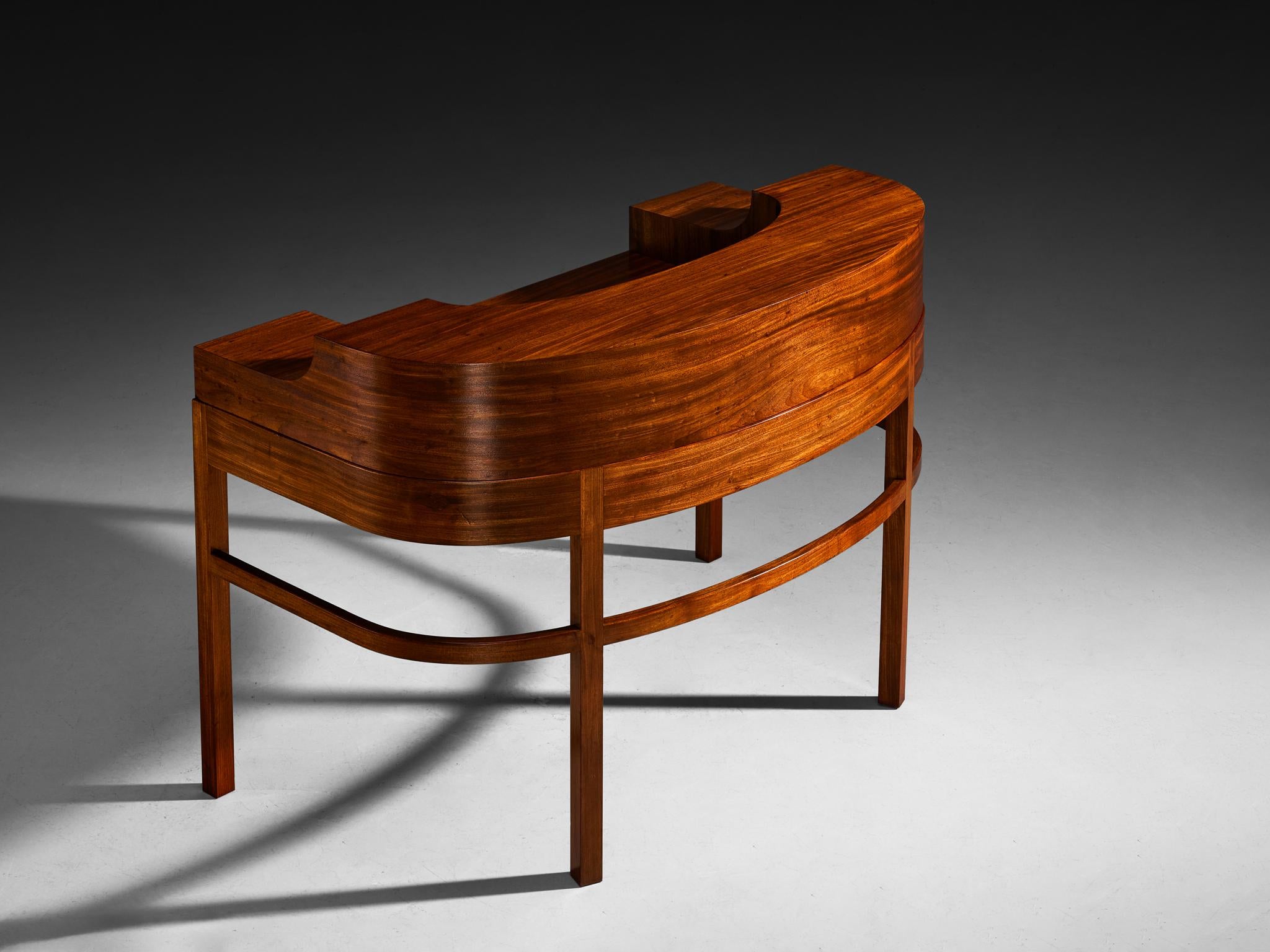 1930s Curved Writing Desk in Mahogany by Danish Cabinetmaker