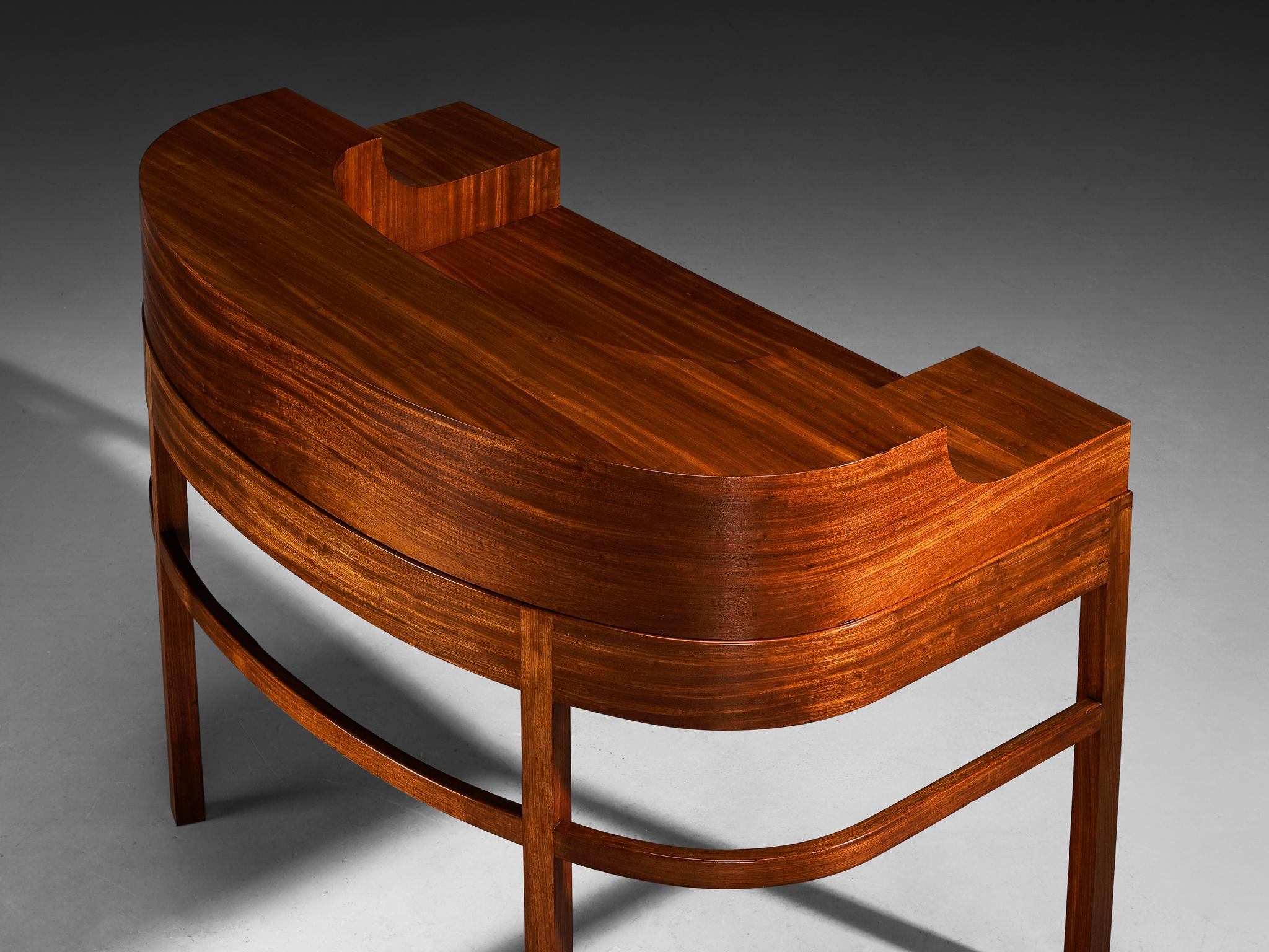 1930s Curved Writing Desk in Mahogany by Danish Cabinetmaker