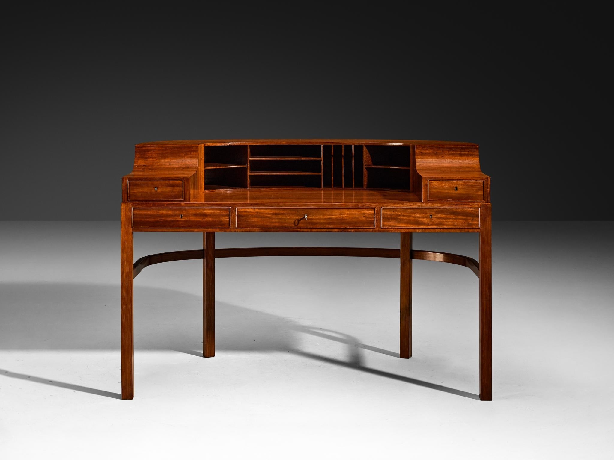 1930s Curved Writing Desk in Mahogany by Danish Cabinetmaker