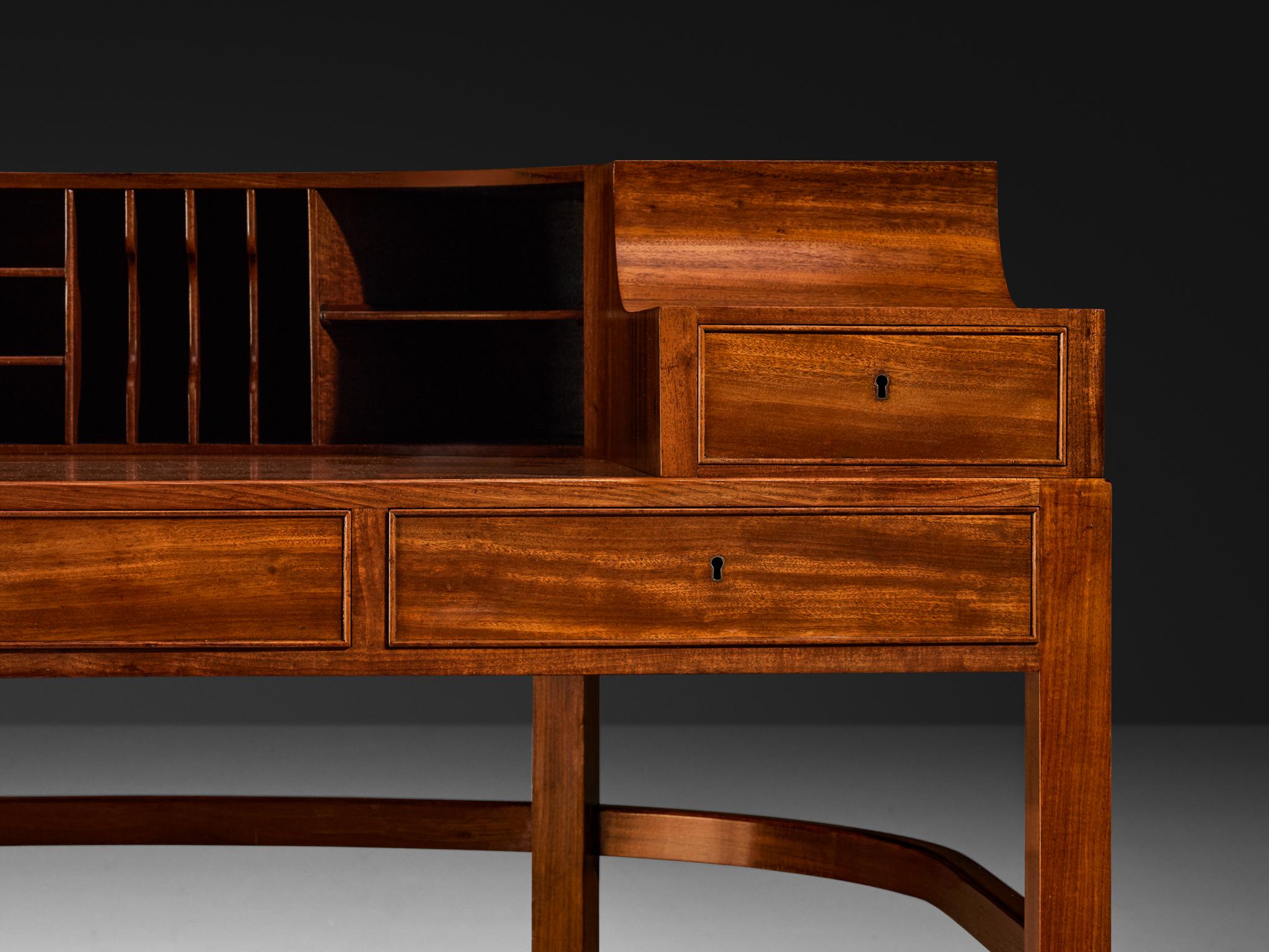 1930s Curved Writing Desk in Mahogany by Danish Cabinetmaker