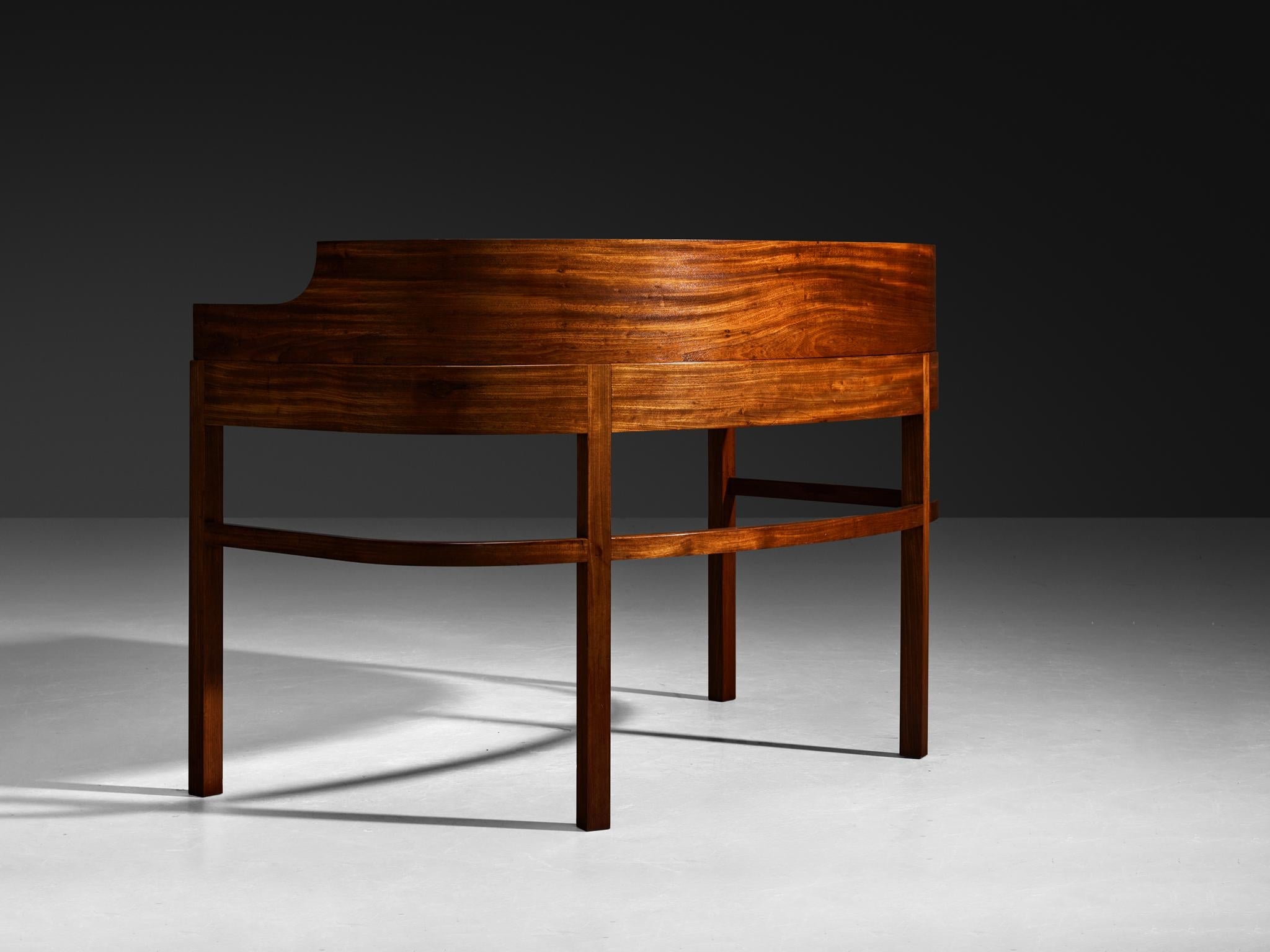 1930s Curved Writing Desk in Mahogany by Danish Cabinetmaker