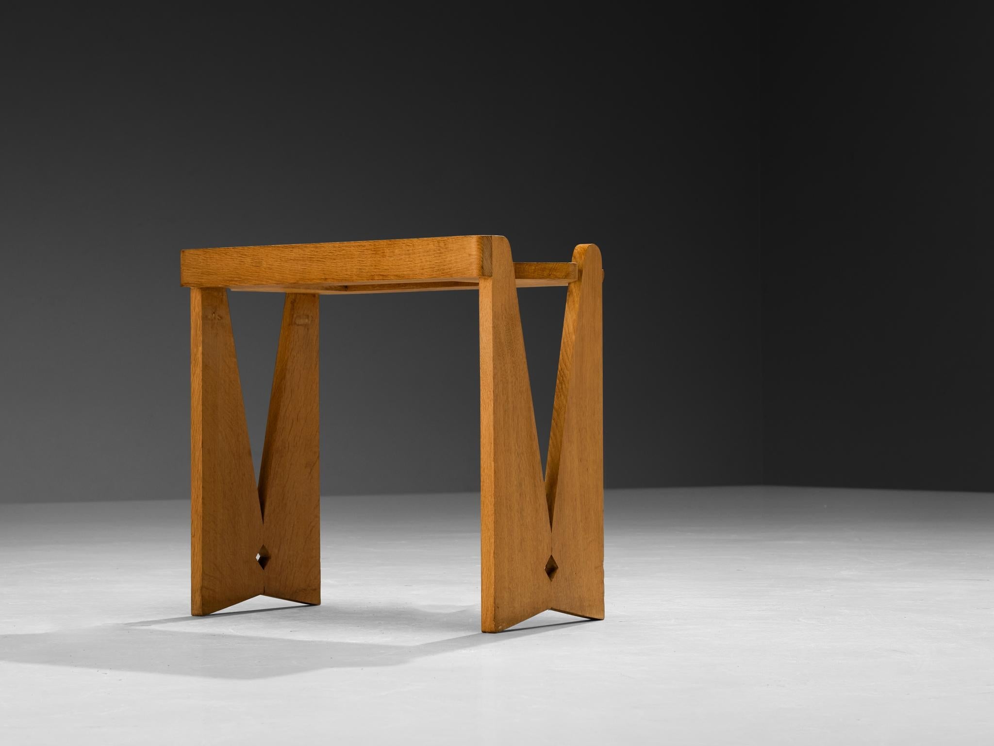 Guillerme & Chambron Side Table in Solid Oak and Ceramic