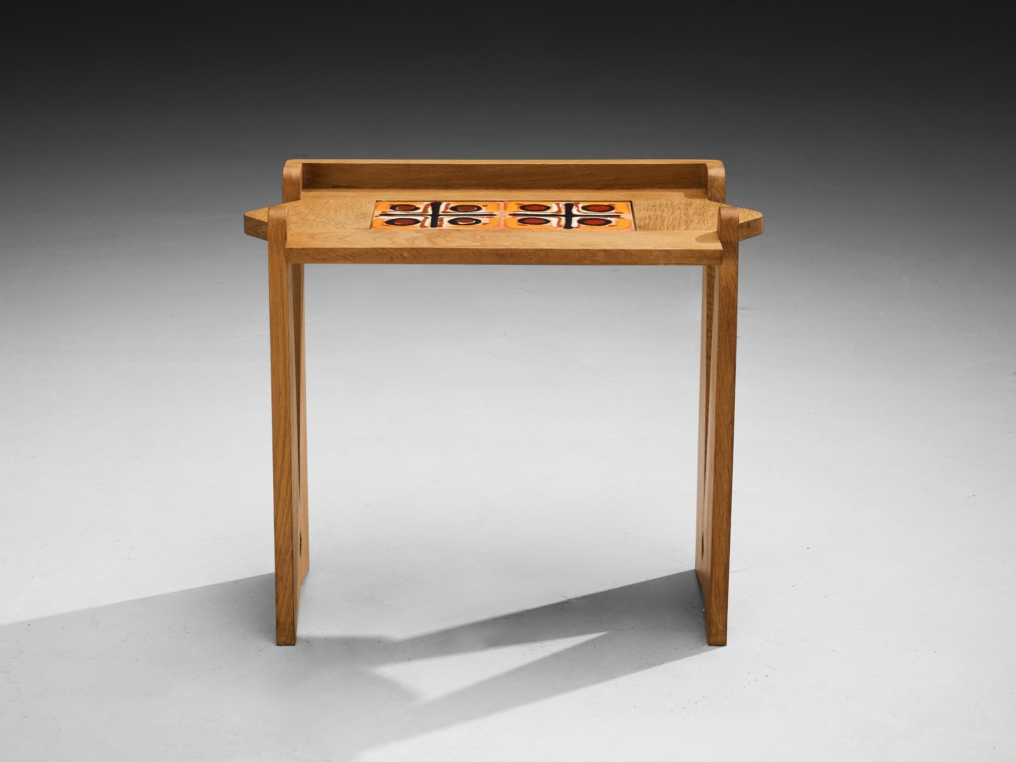 Guillerme & Chambron Side Table in Solid Oak and Ceramic