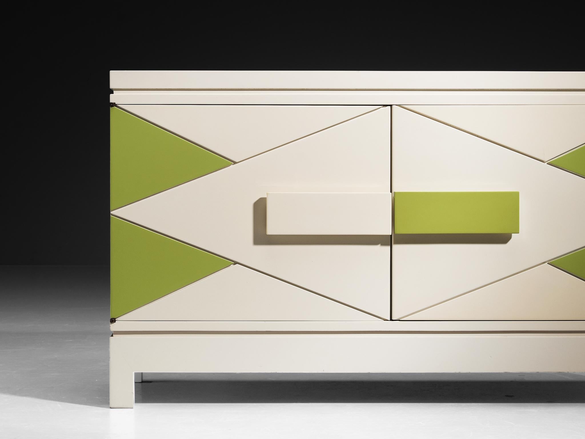 Rare Emiel Veranneman Cabinet in Off-White and Green Lacquered Wood