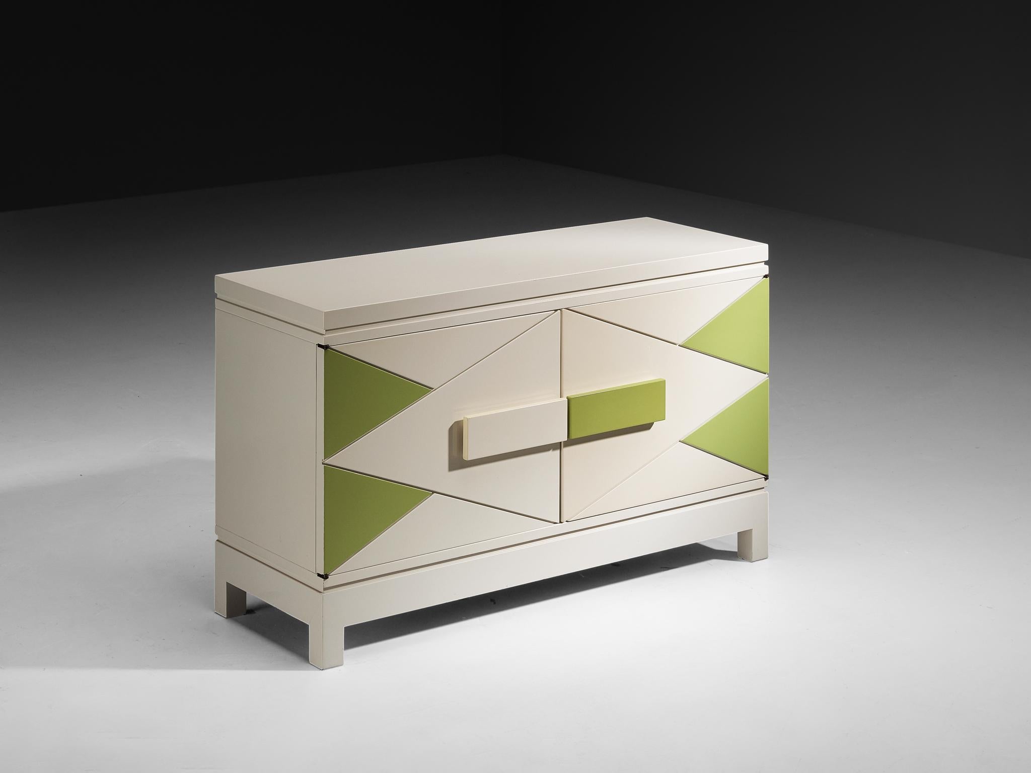 Rare Emiel Veranneman Cabinet in Off-White and Green Lacquered Wood